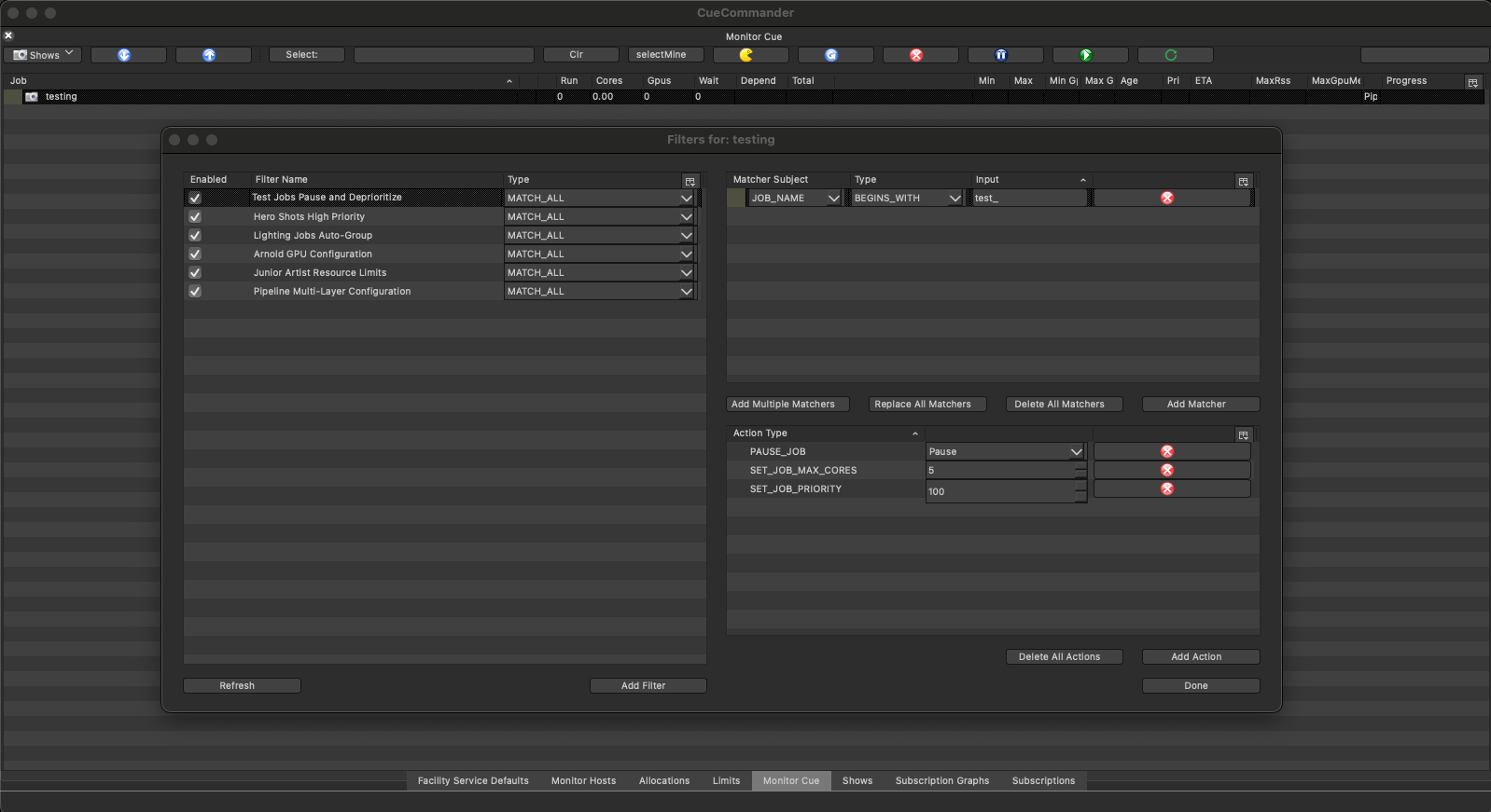 CueCommander Filters Window
