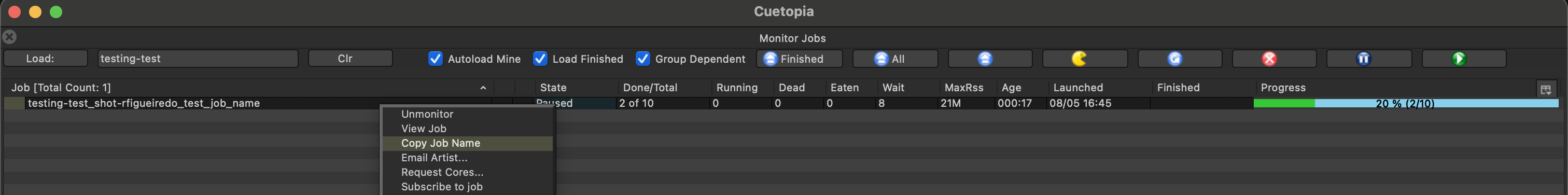 Copy Job Name context menu