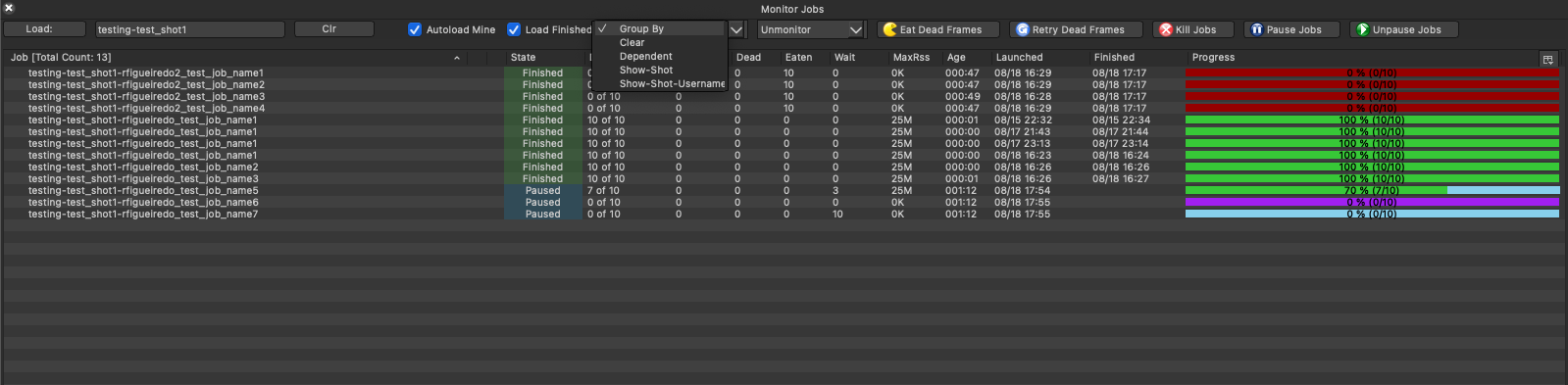 Group By dropdown options