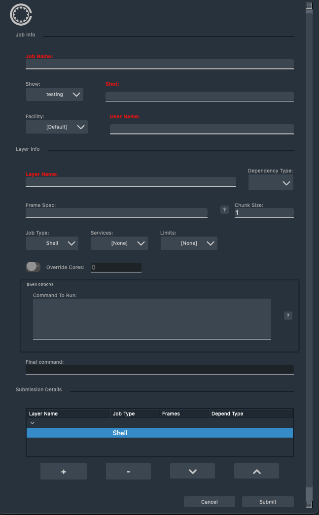 The default CueSubmit window