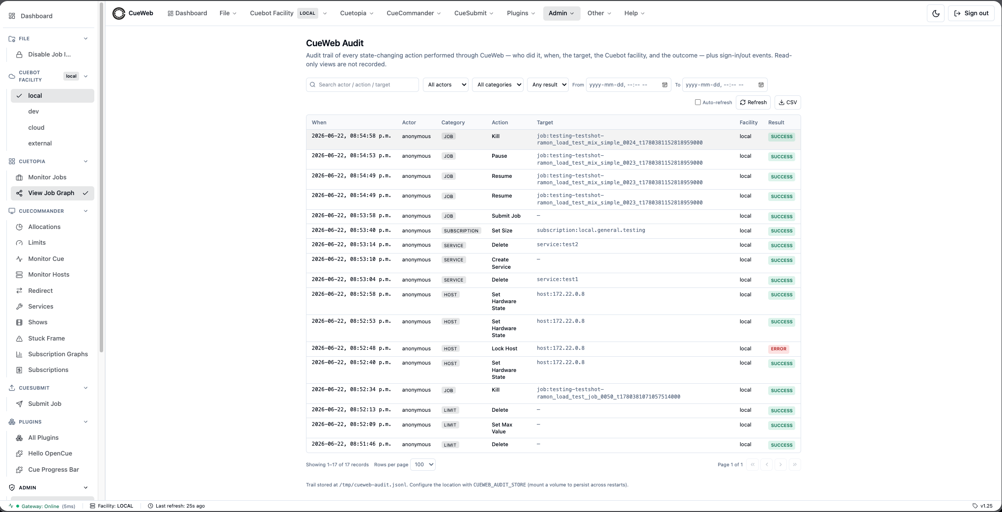 CueWeb Audit page