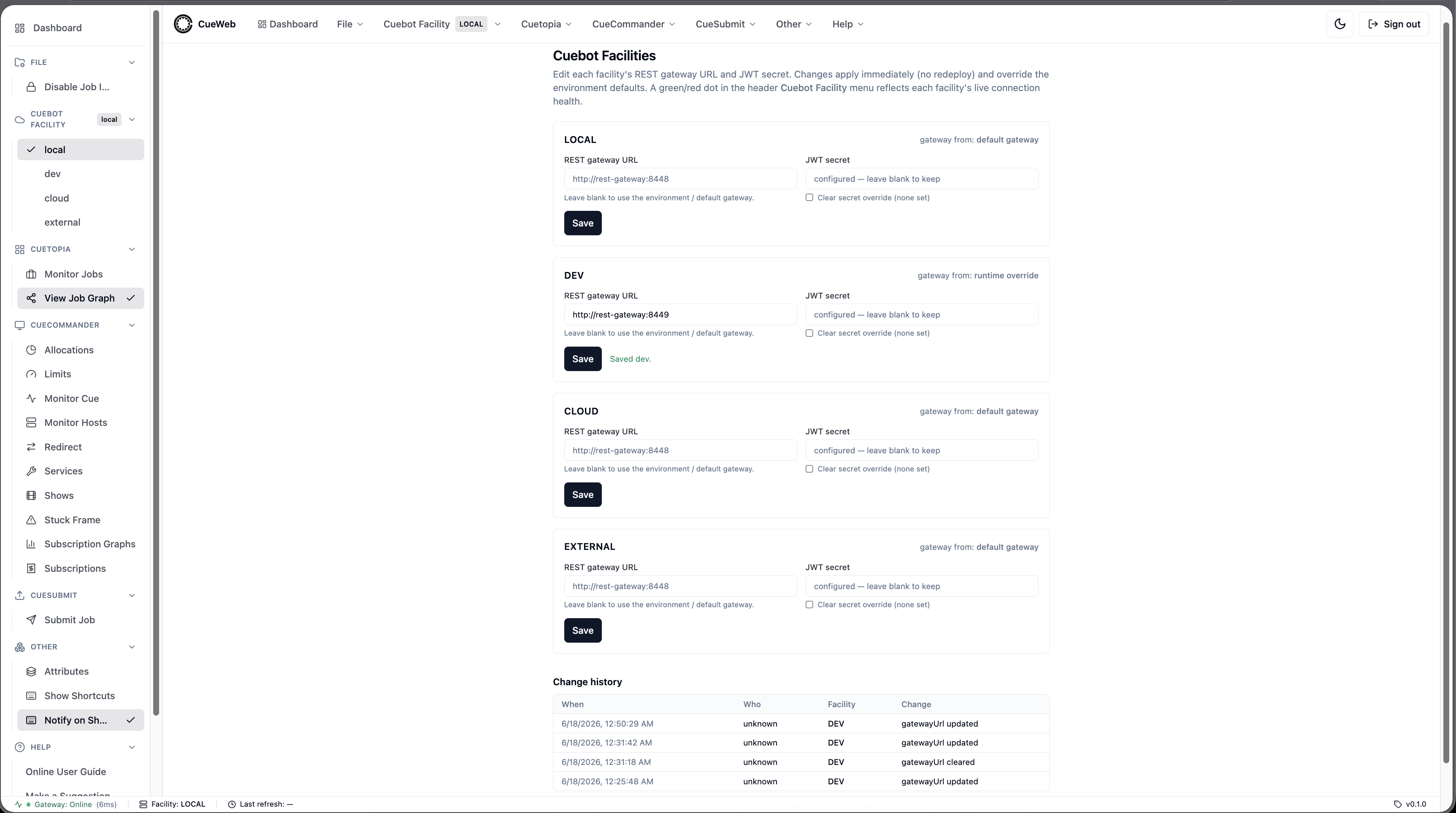 Manage facilities admin screen