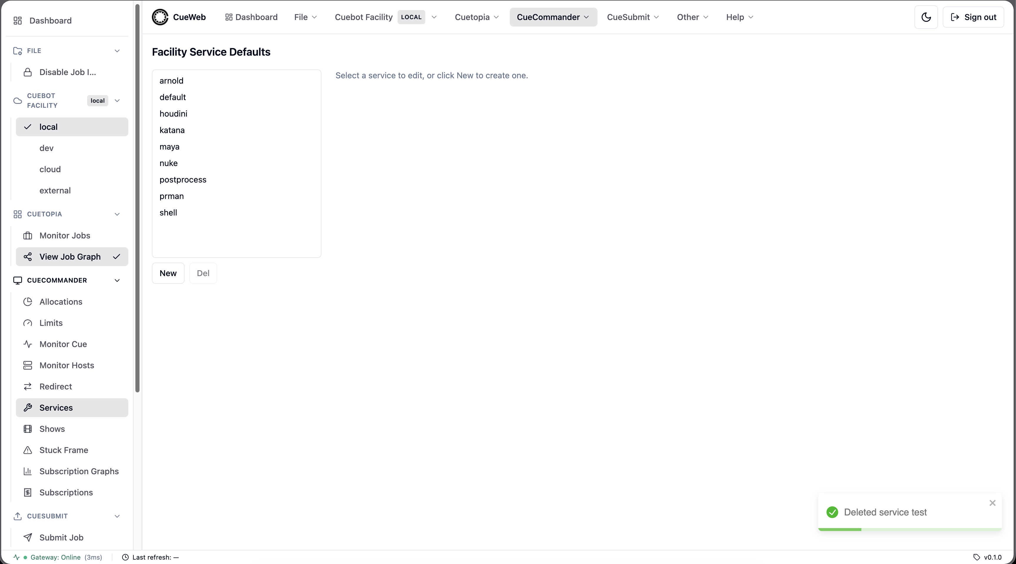 Service deleted notification