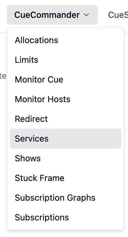 Services entry in the CueCommander menu
