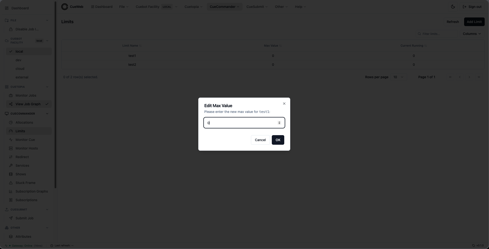 Edit Max Value dialog