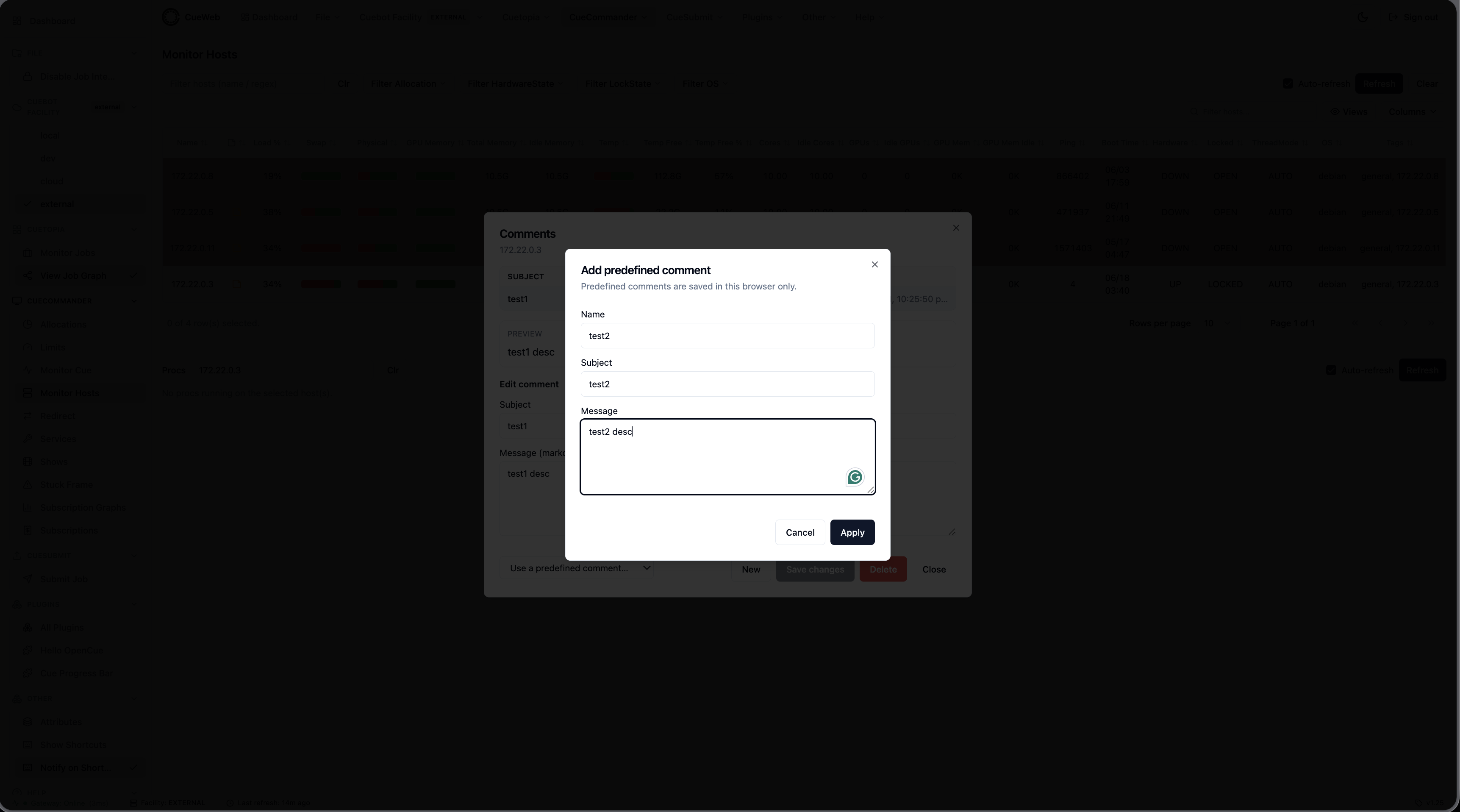 Add a predefined comment