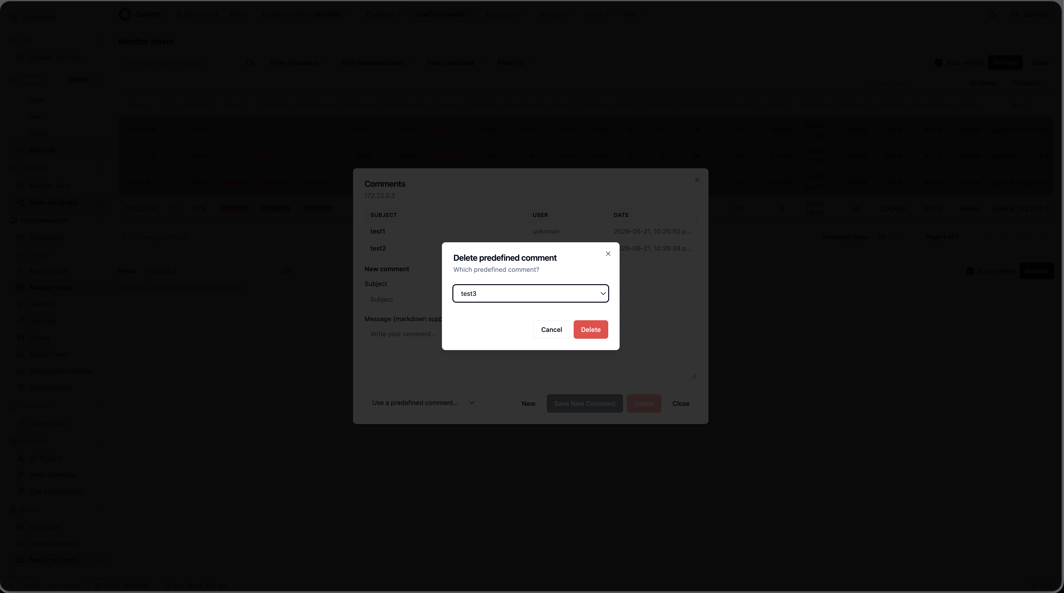 Delete a predefined comment