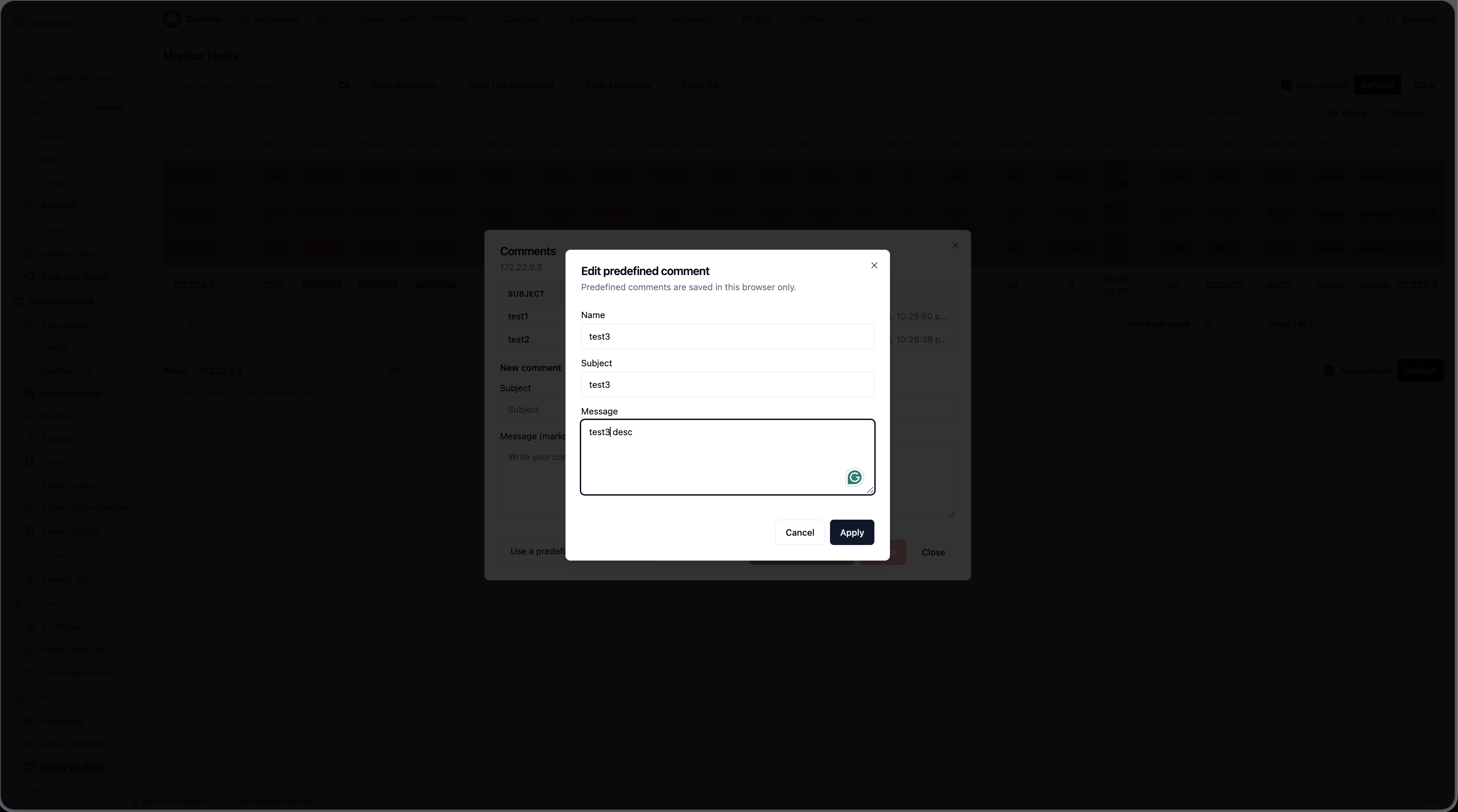 Edit a predefined comment
