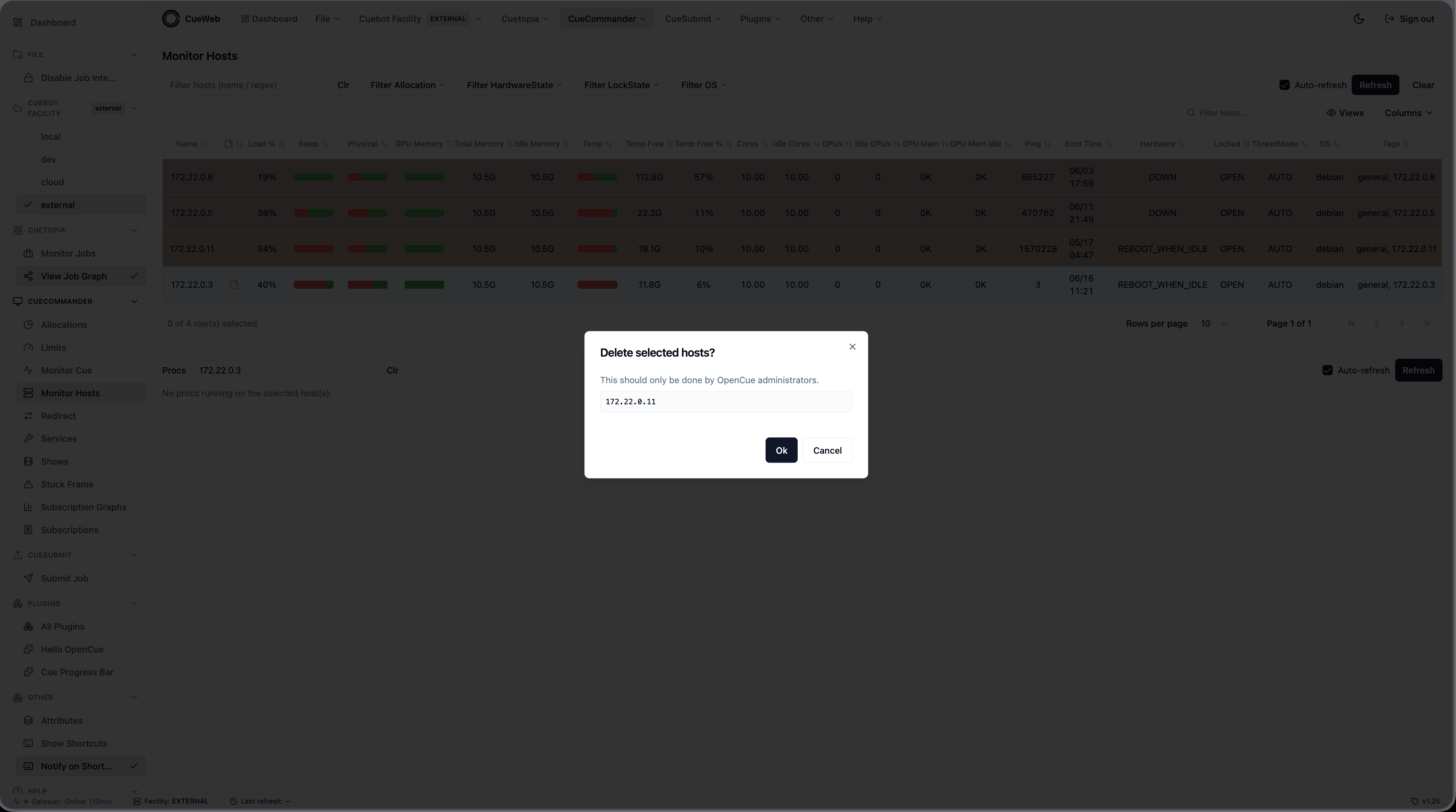 Delete selected hosts confirmation