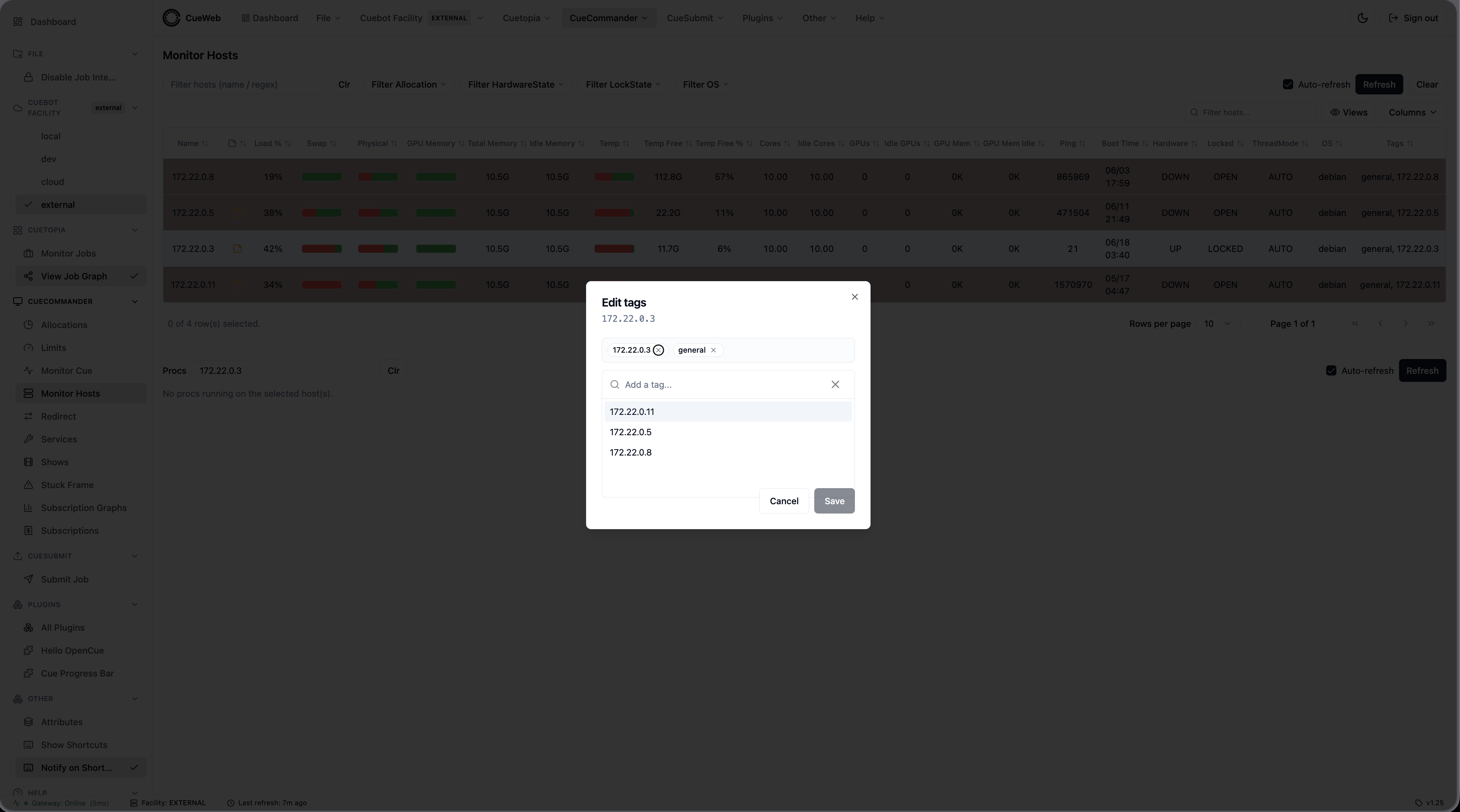 Edit host tags dialog