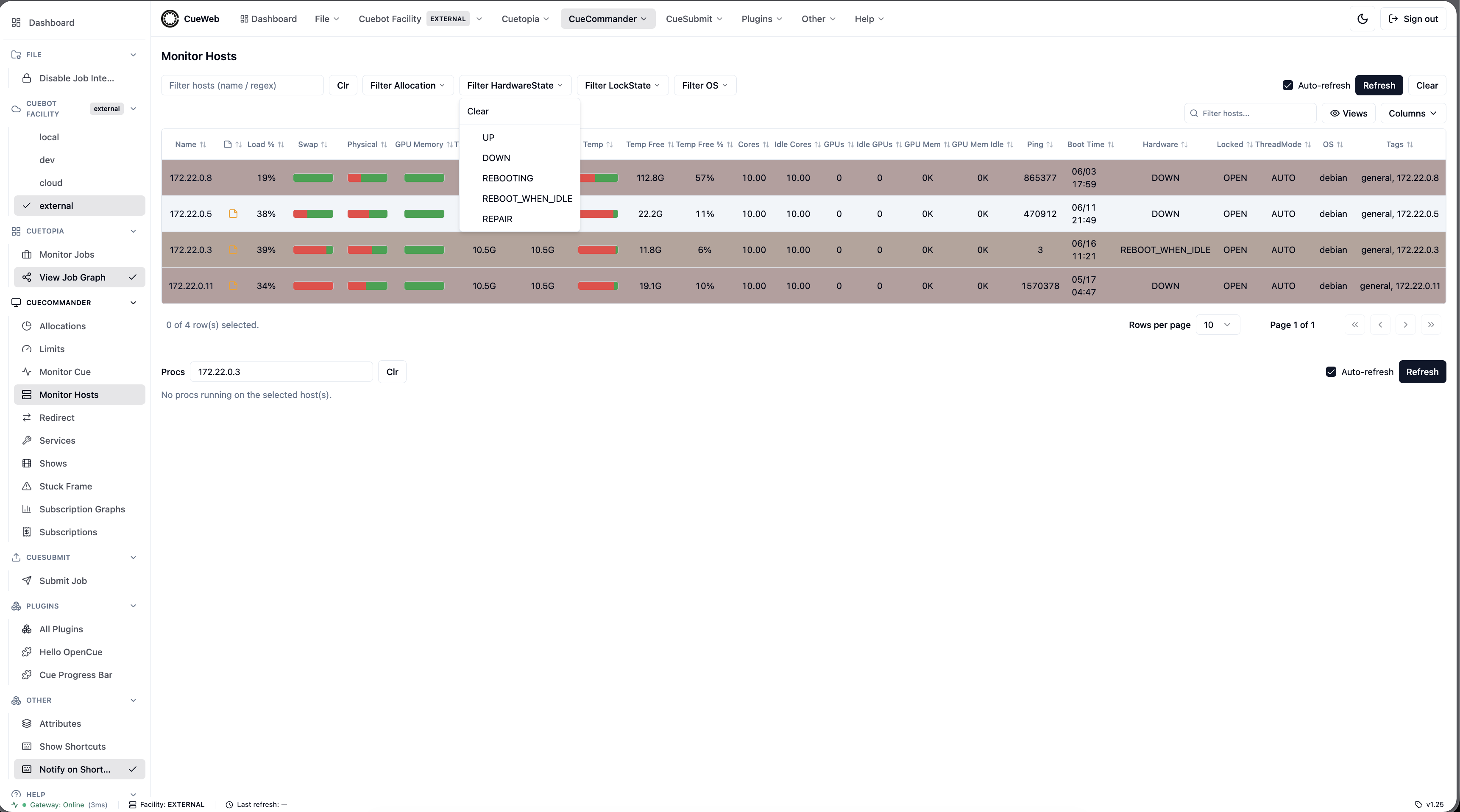 Filter hosts by hardware state