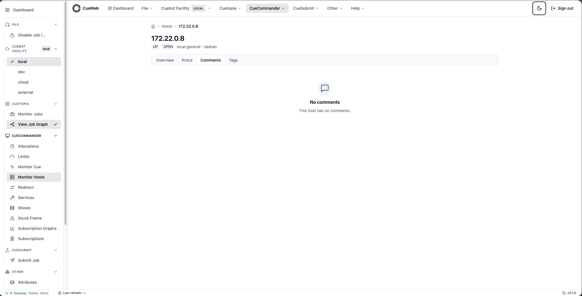 Host detail page - Comments tab