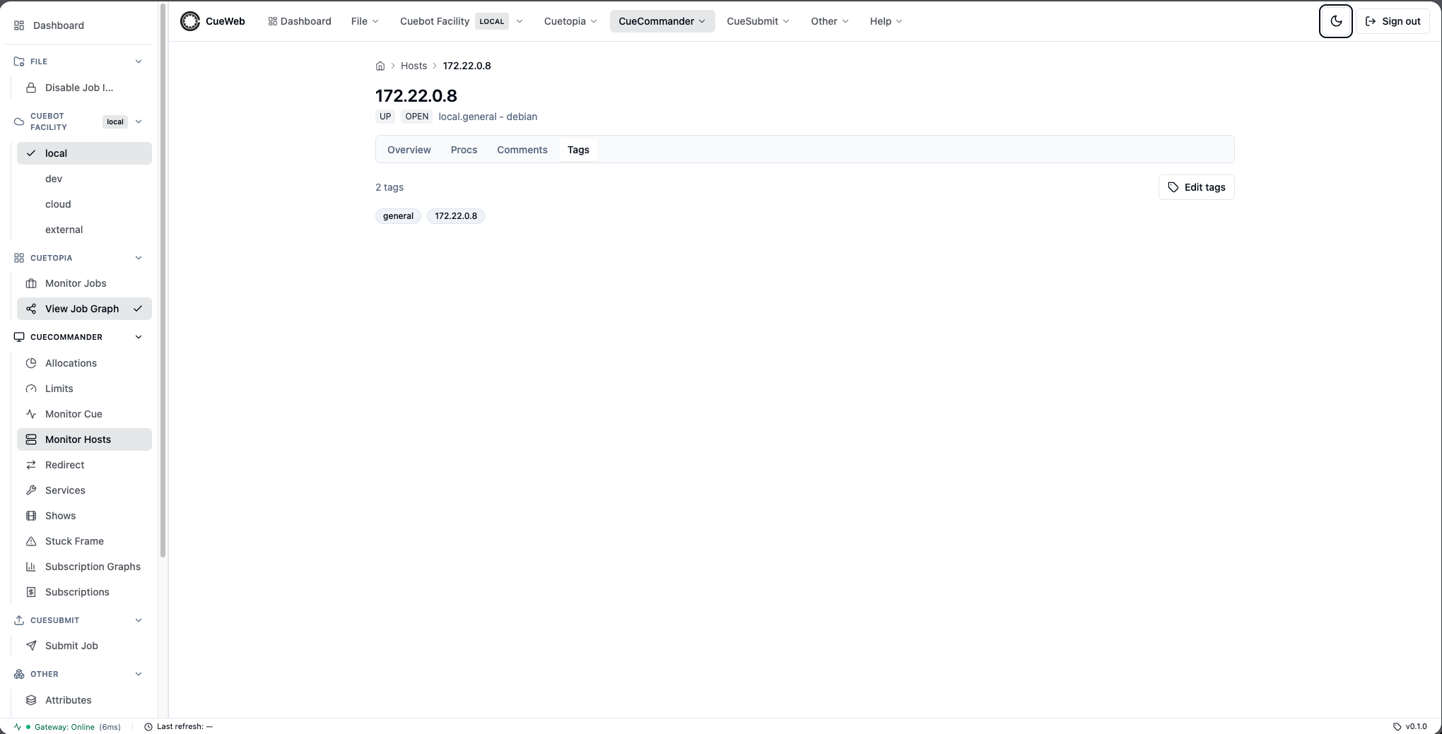 Host detail page - Tags tab