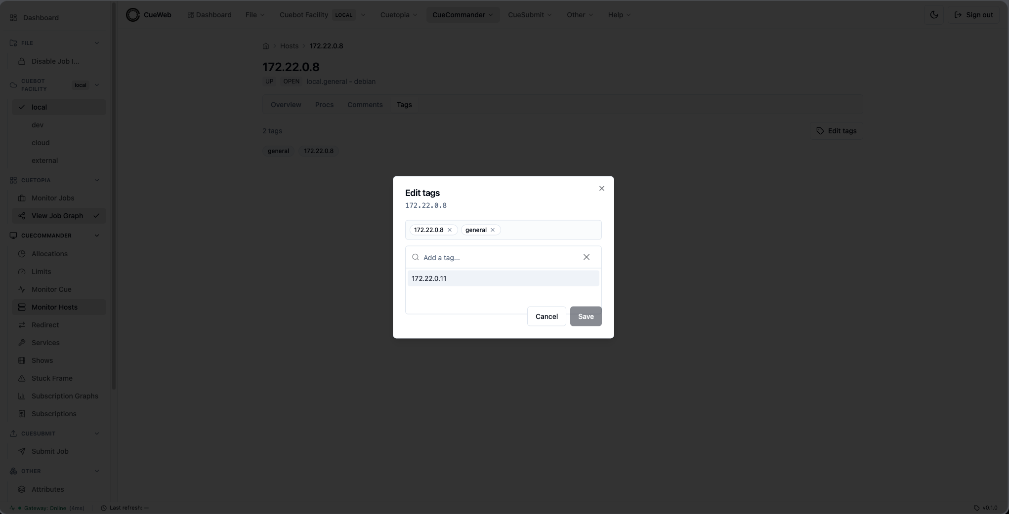 Editing tags from the host detail page Tags tab