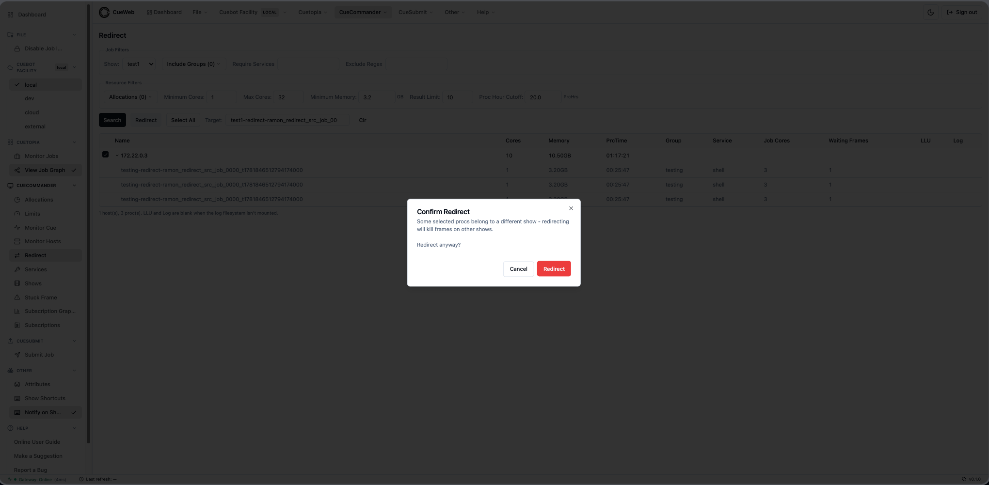 Confirm Redirect dialog