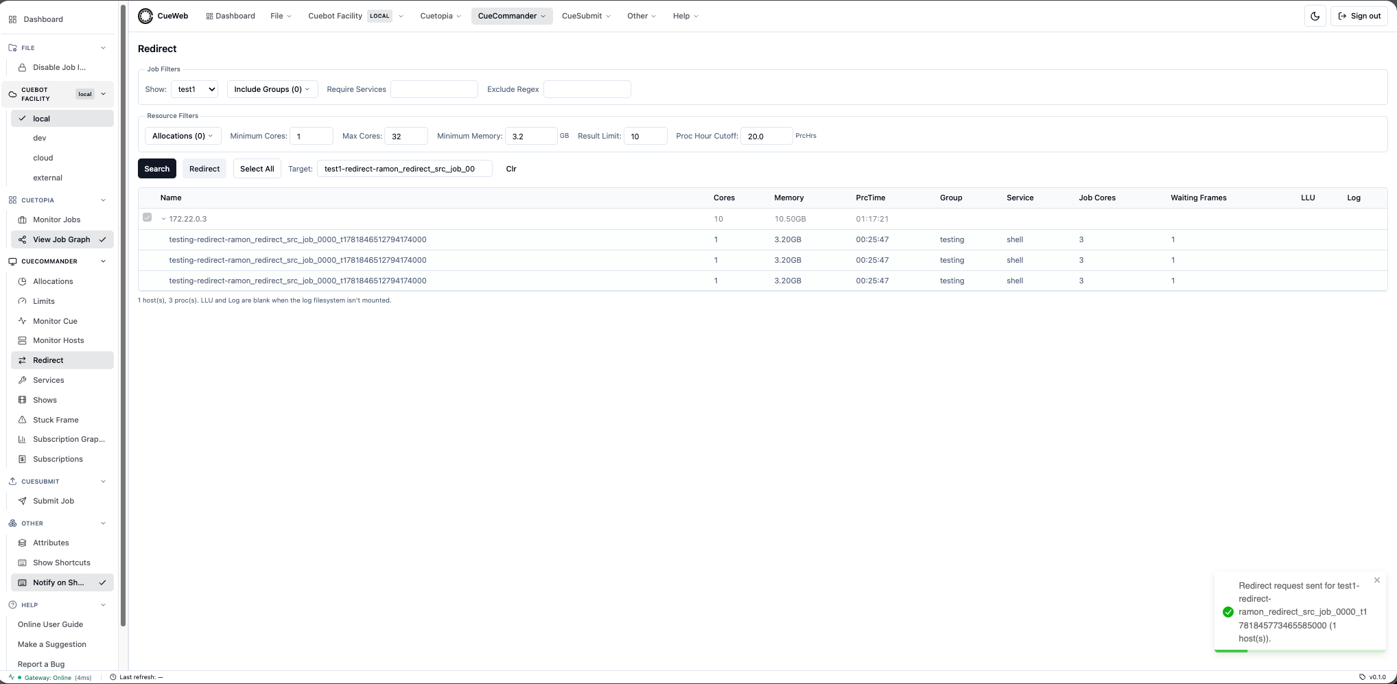 Redirect success confirmation message