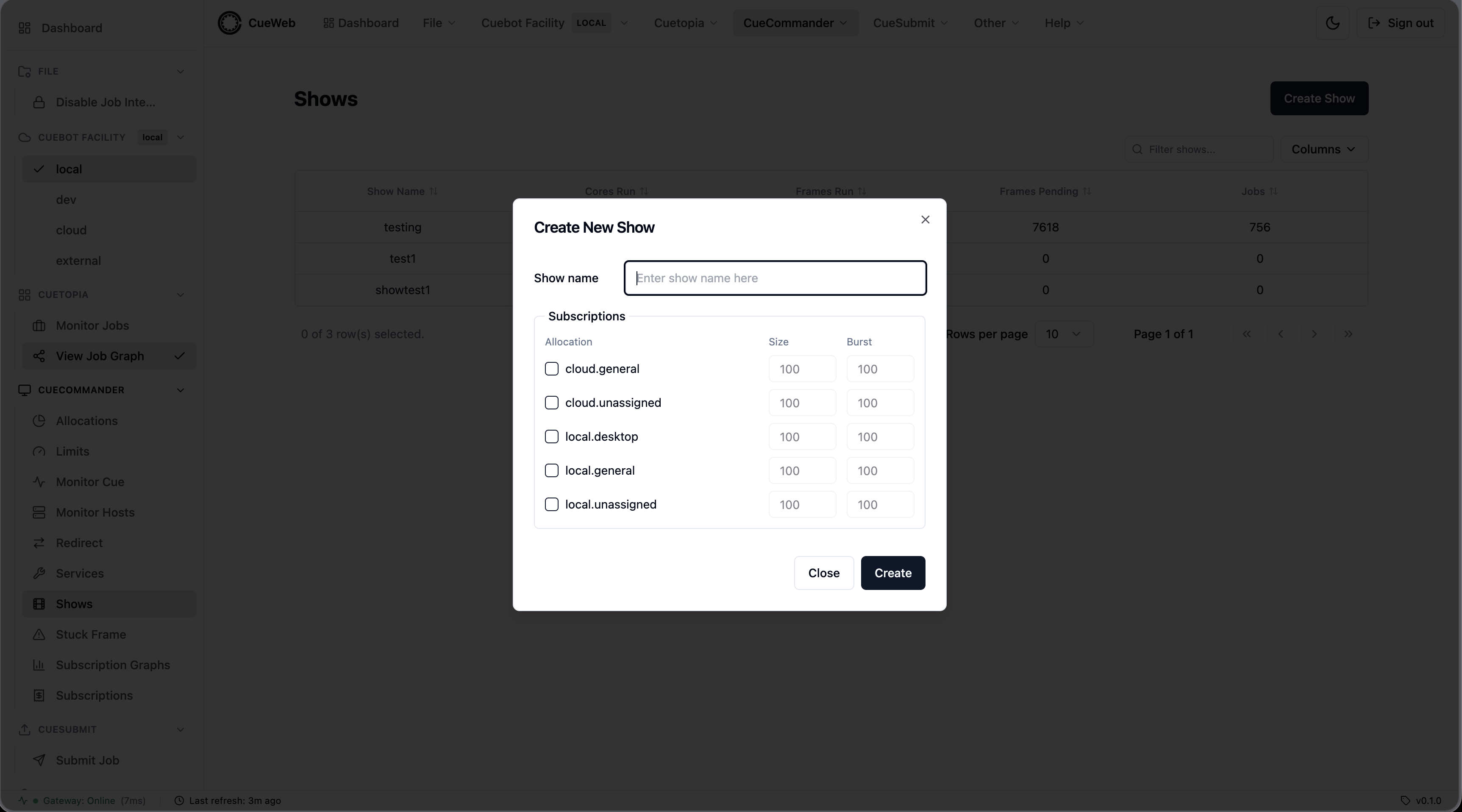 Create New Show dialog