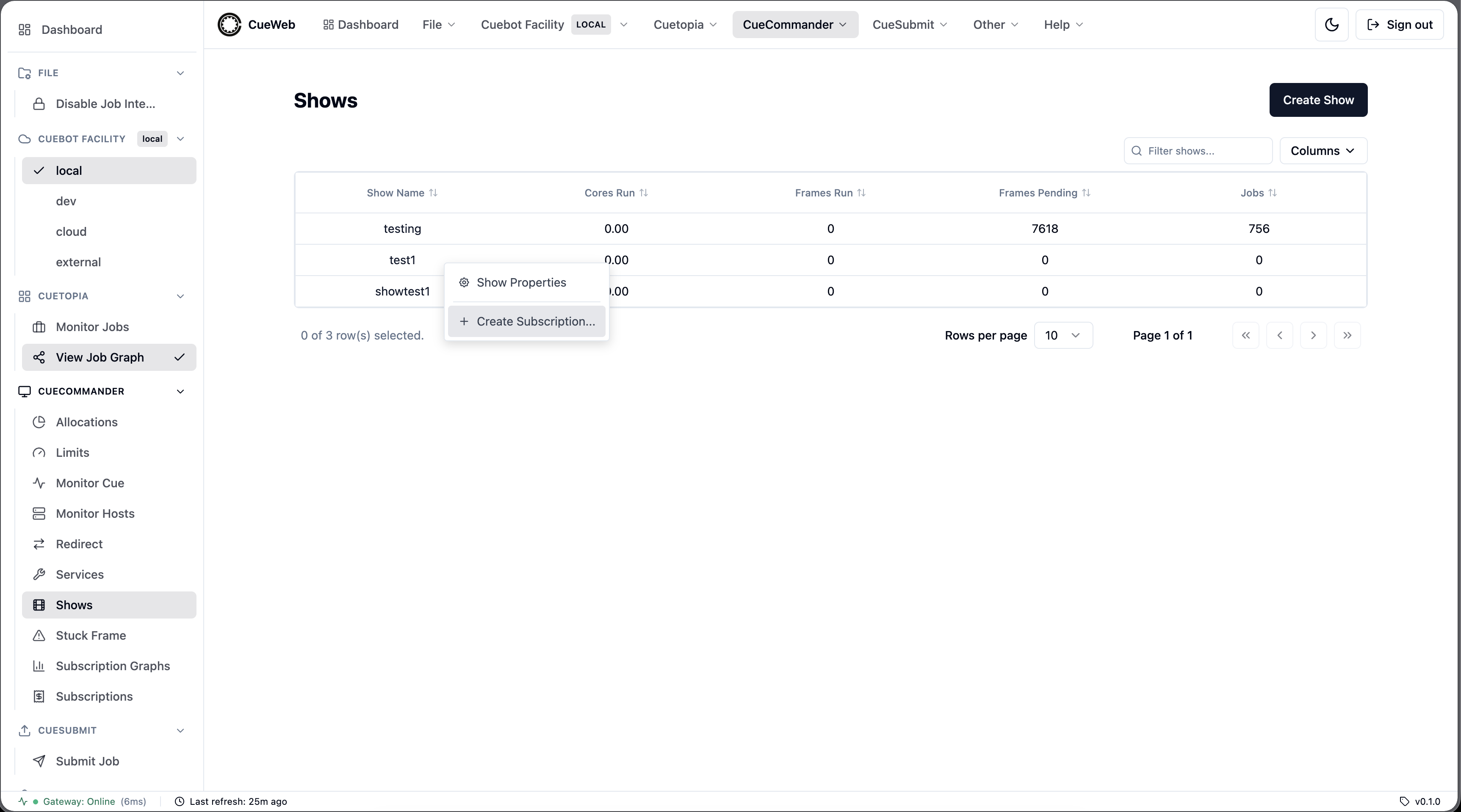 Create Subscription menu entry