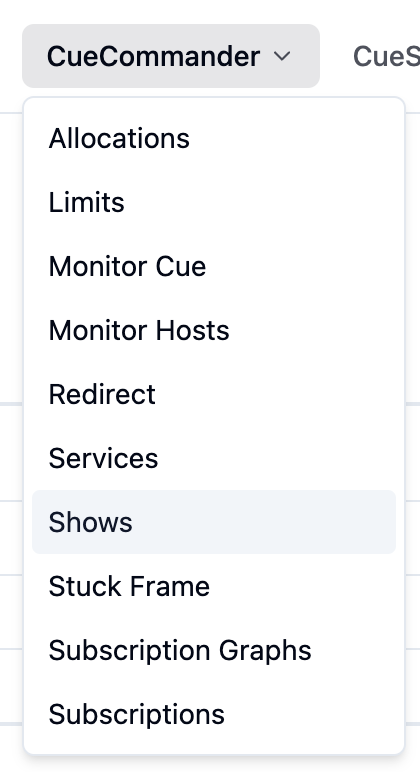 Shows entry in the CueCommander menu