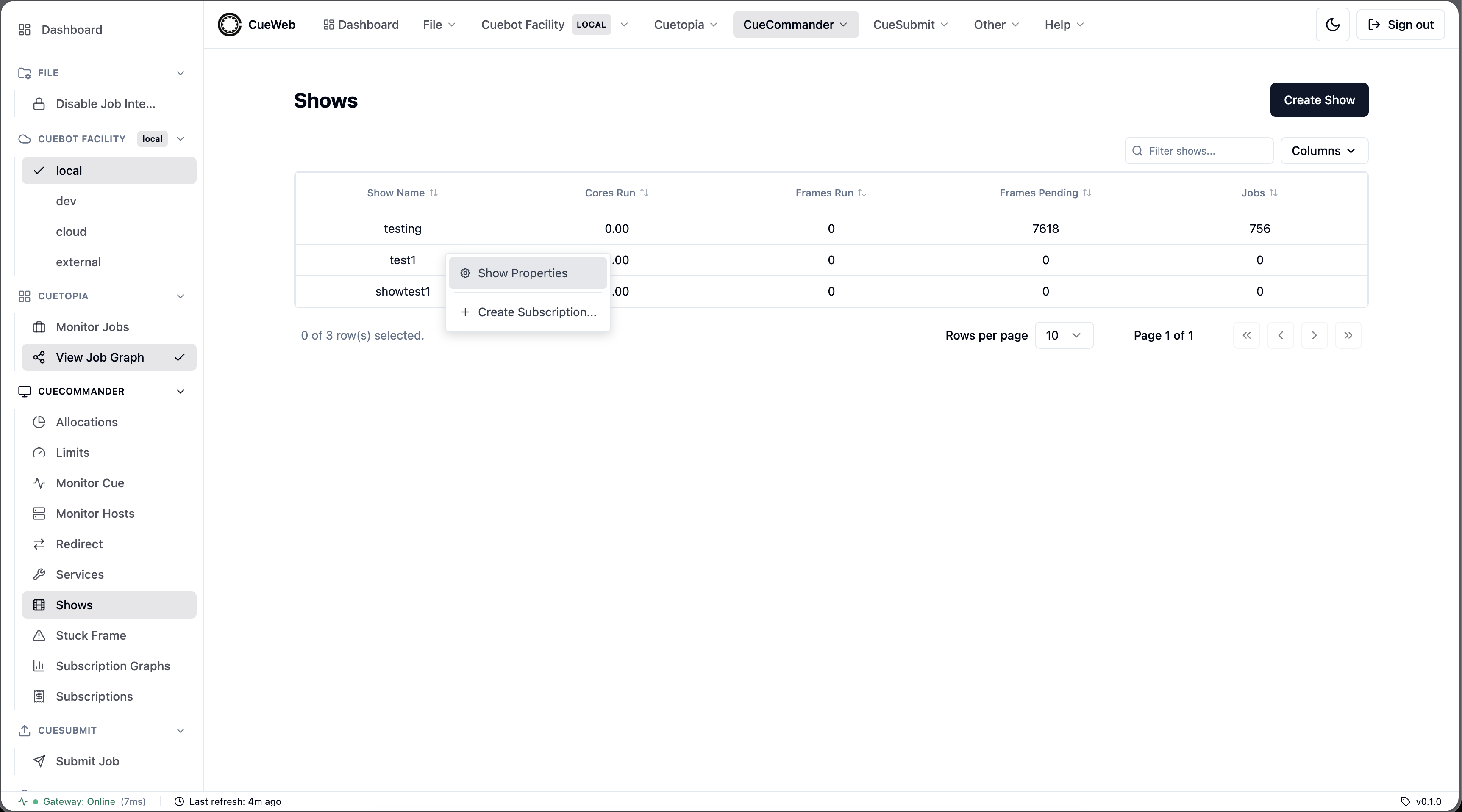 Show row context menu