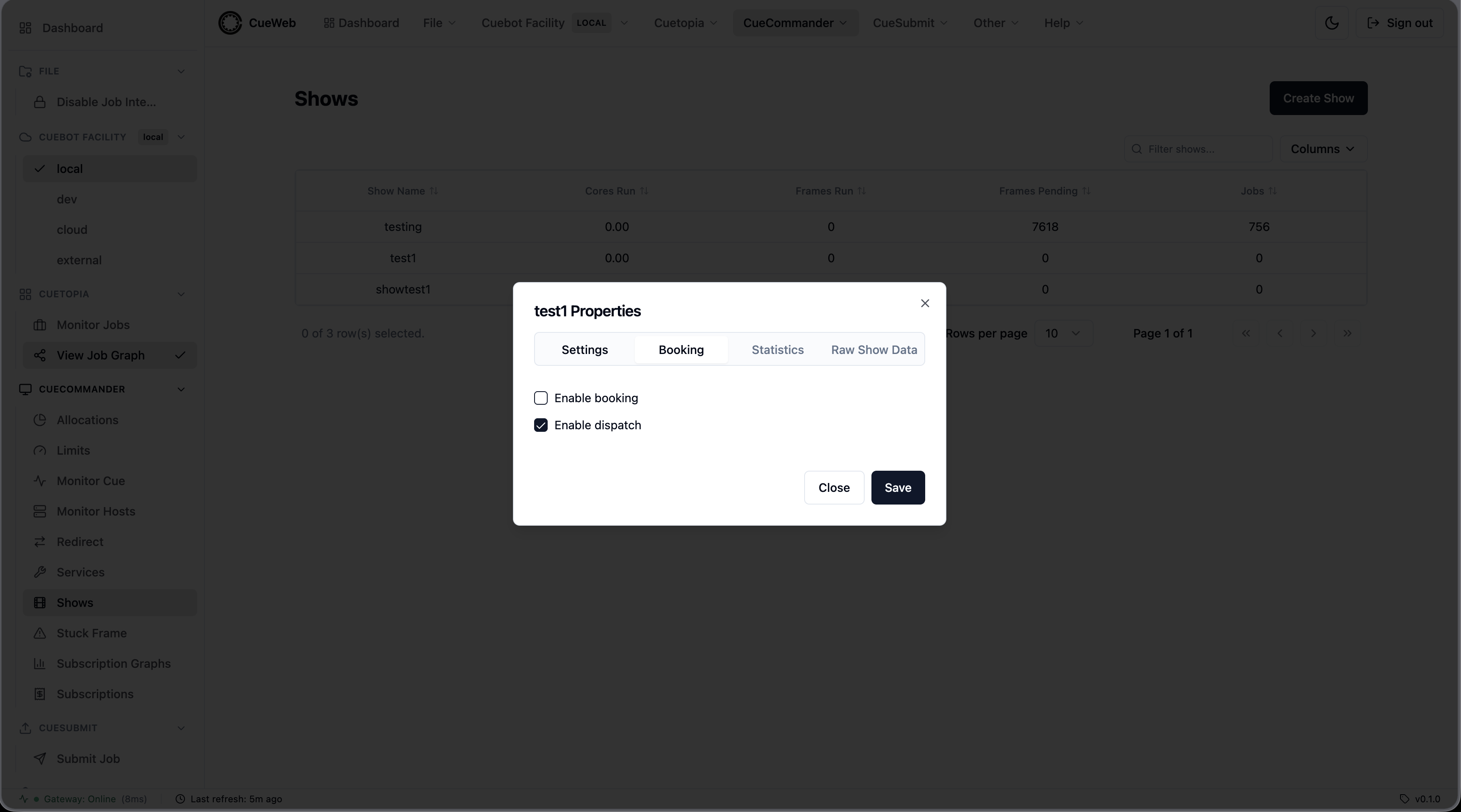 Show Properties - Booking tab