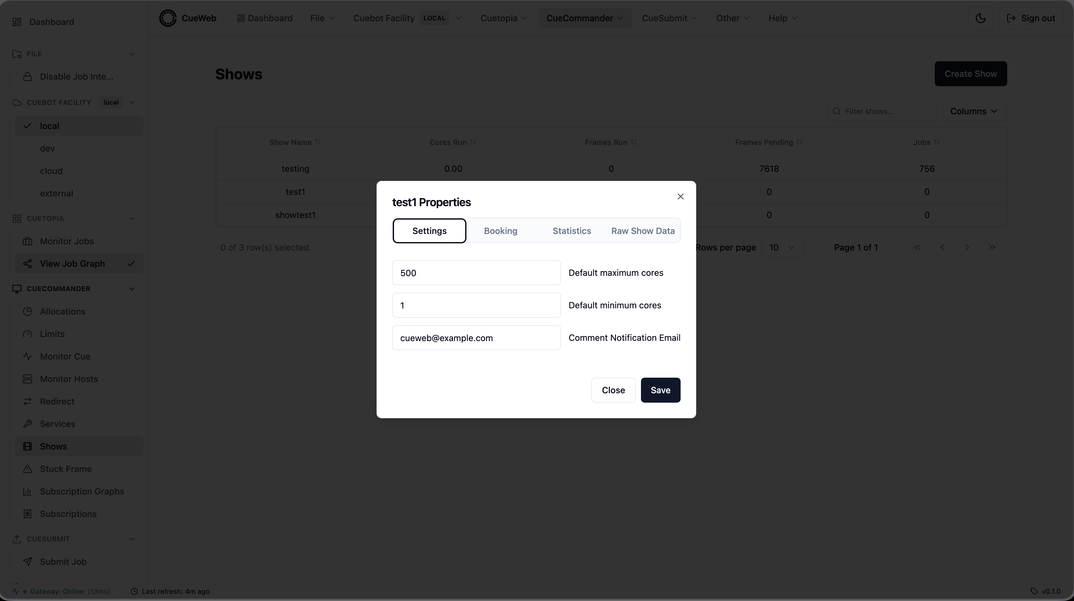 Show Properties - Settings tab