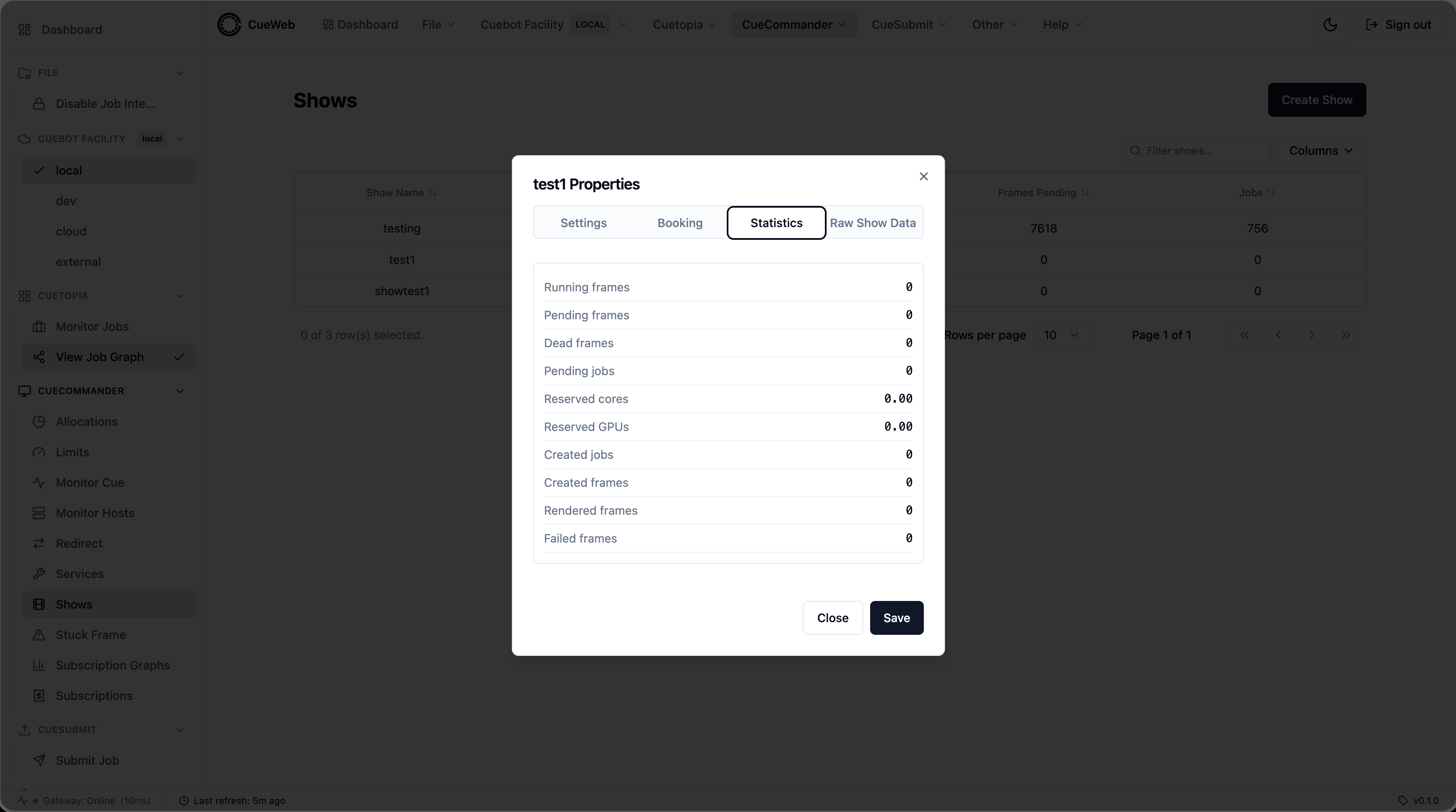 Show Properties - Statistics tab
