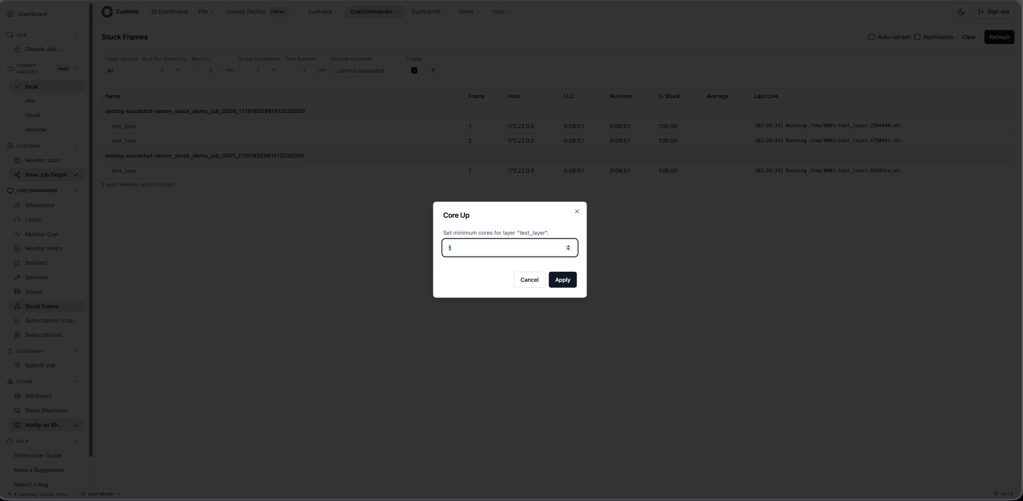 Core Up dialog