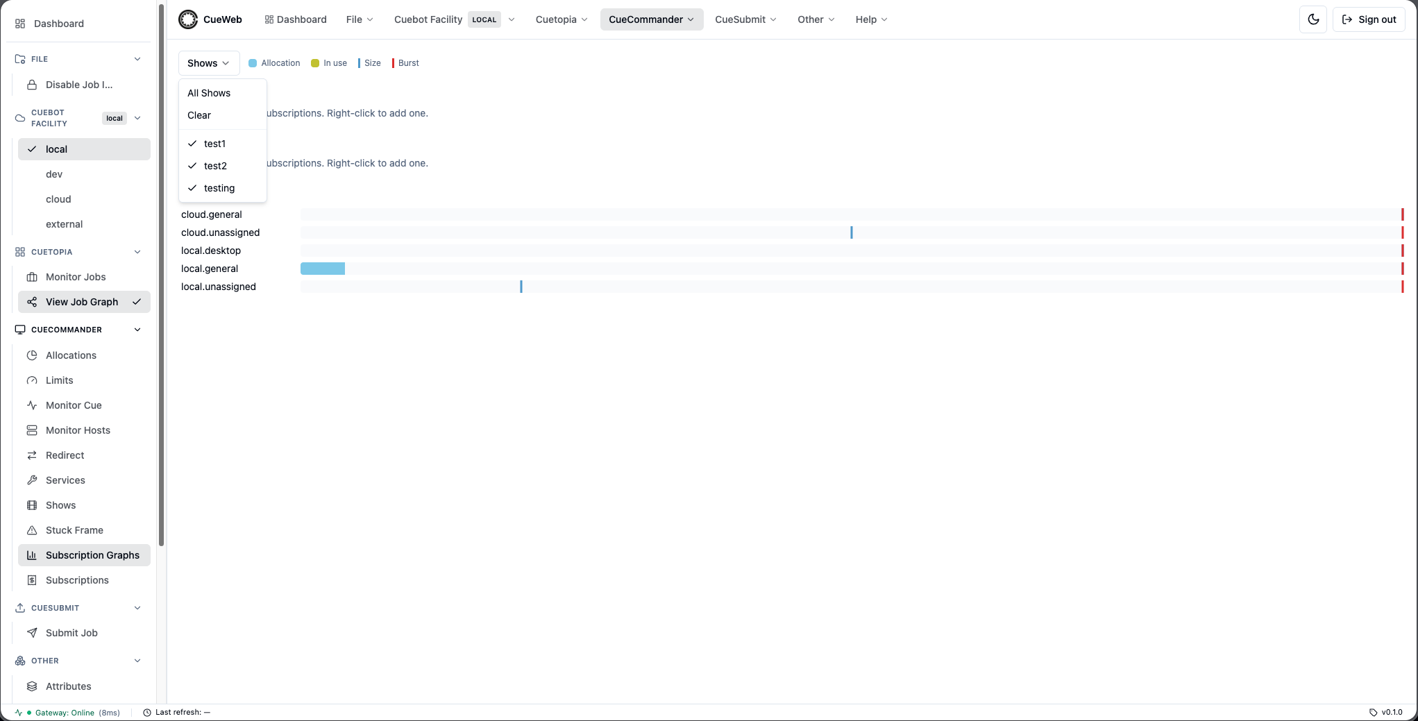Shows dropdown