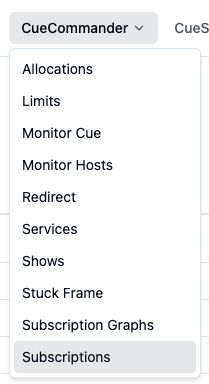 Subscriptions entry in the CueCommander menu