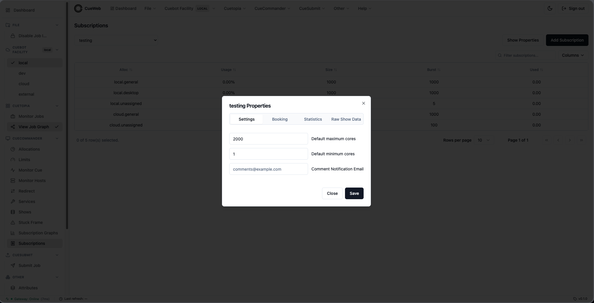 Show Properties - Settings tab