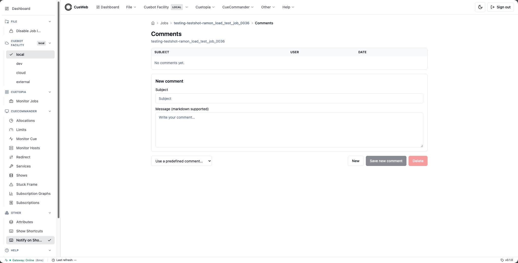 Job comments page