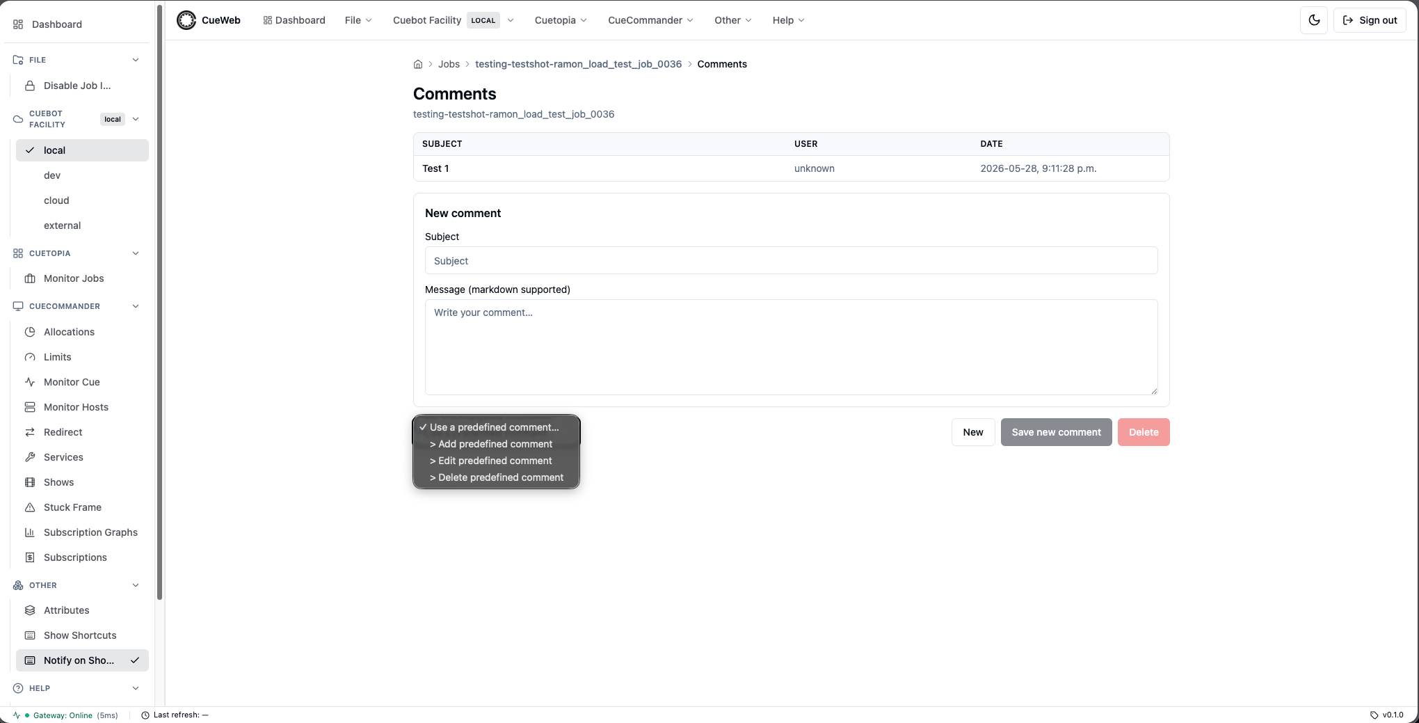 Using a predefined comment