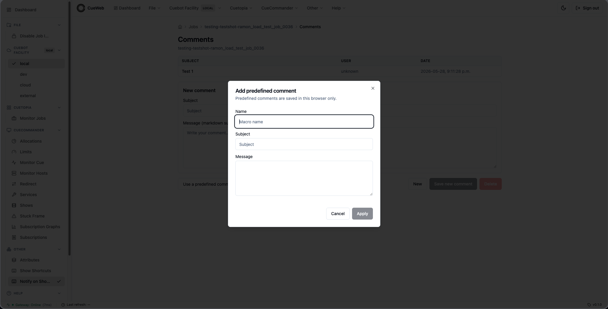 Adding a predefined comment macro