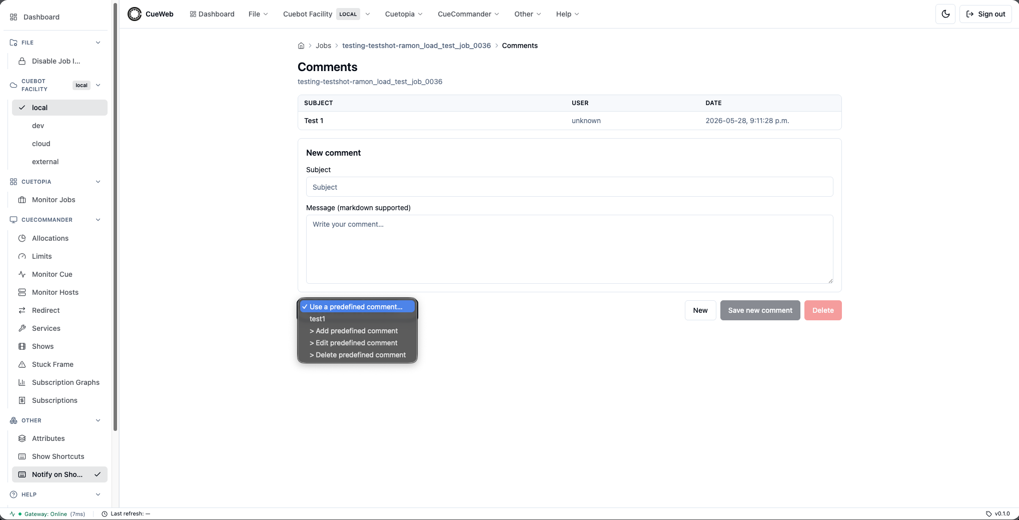 Predefined comment added