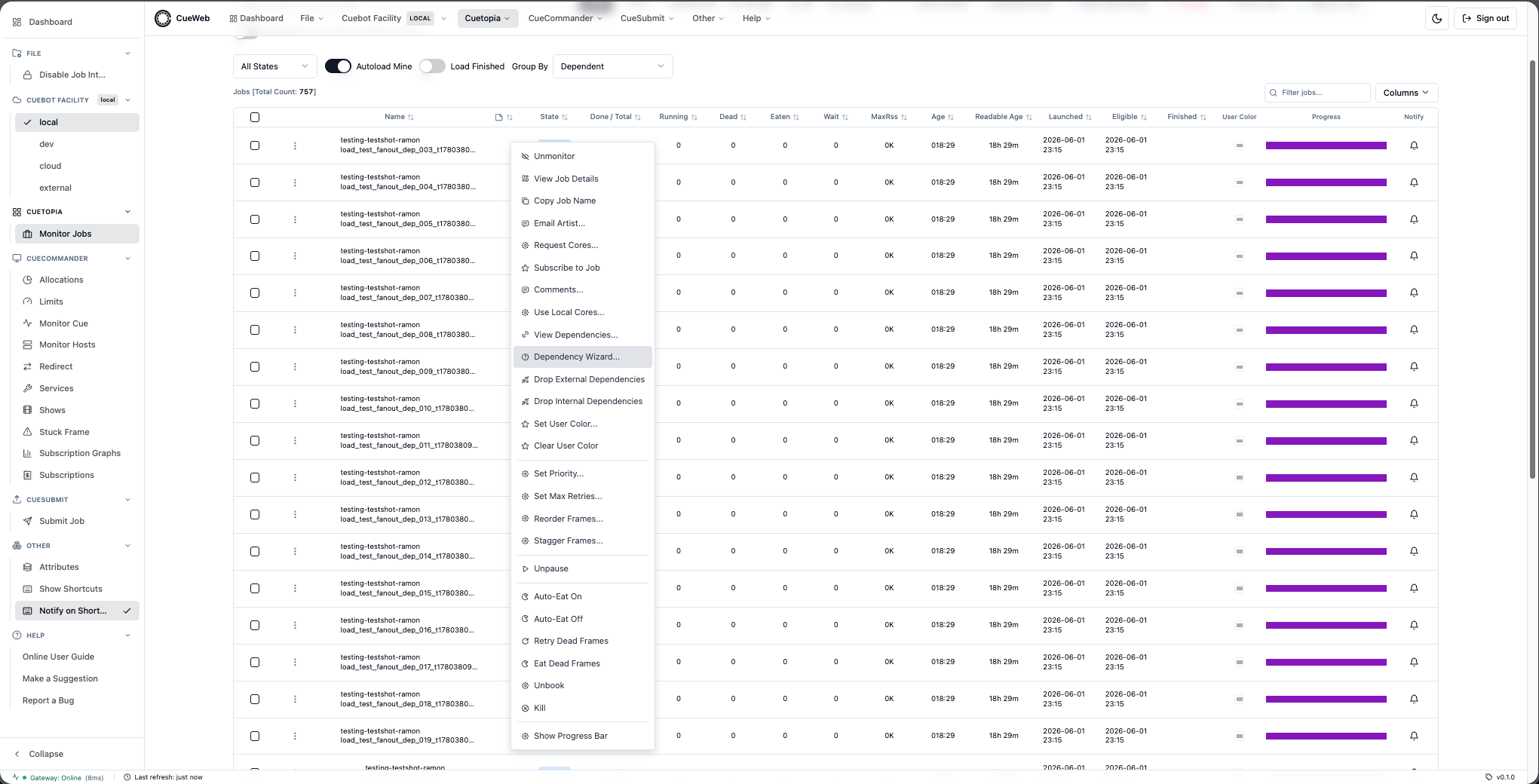 Dependency Wizard entry in the job context menu