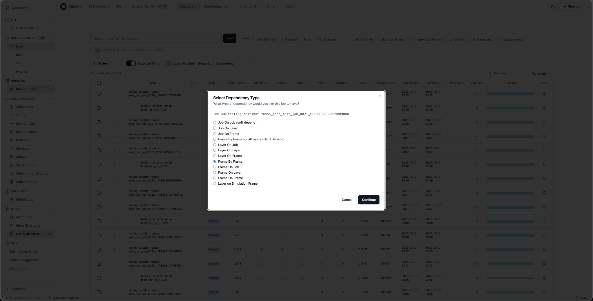 Frame By Frame step 1 - select the dependency type