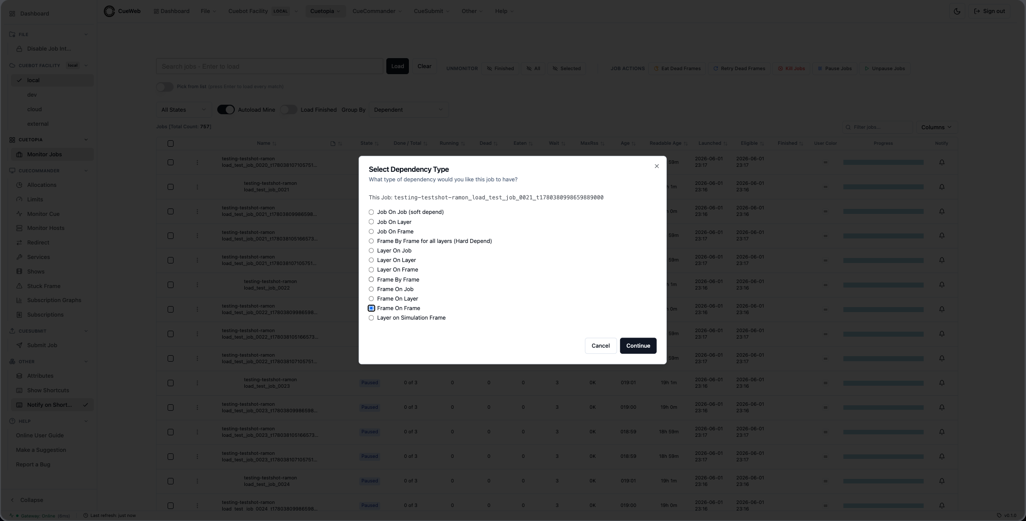 Frame On Frame step 1 - select the dependency type