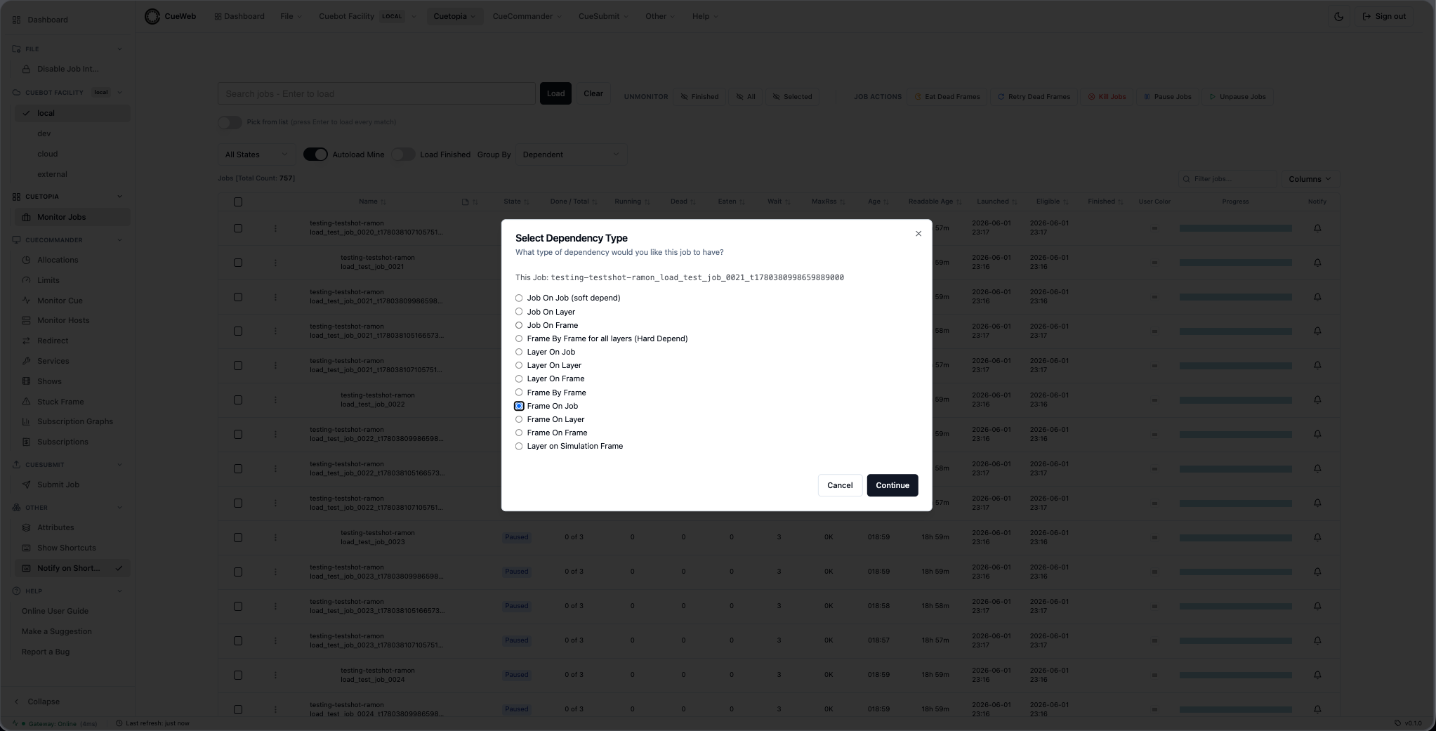 Frame On Job step 1 - select the dependency type