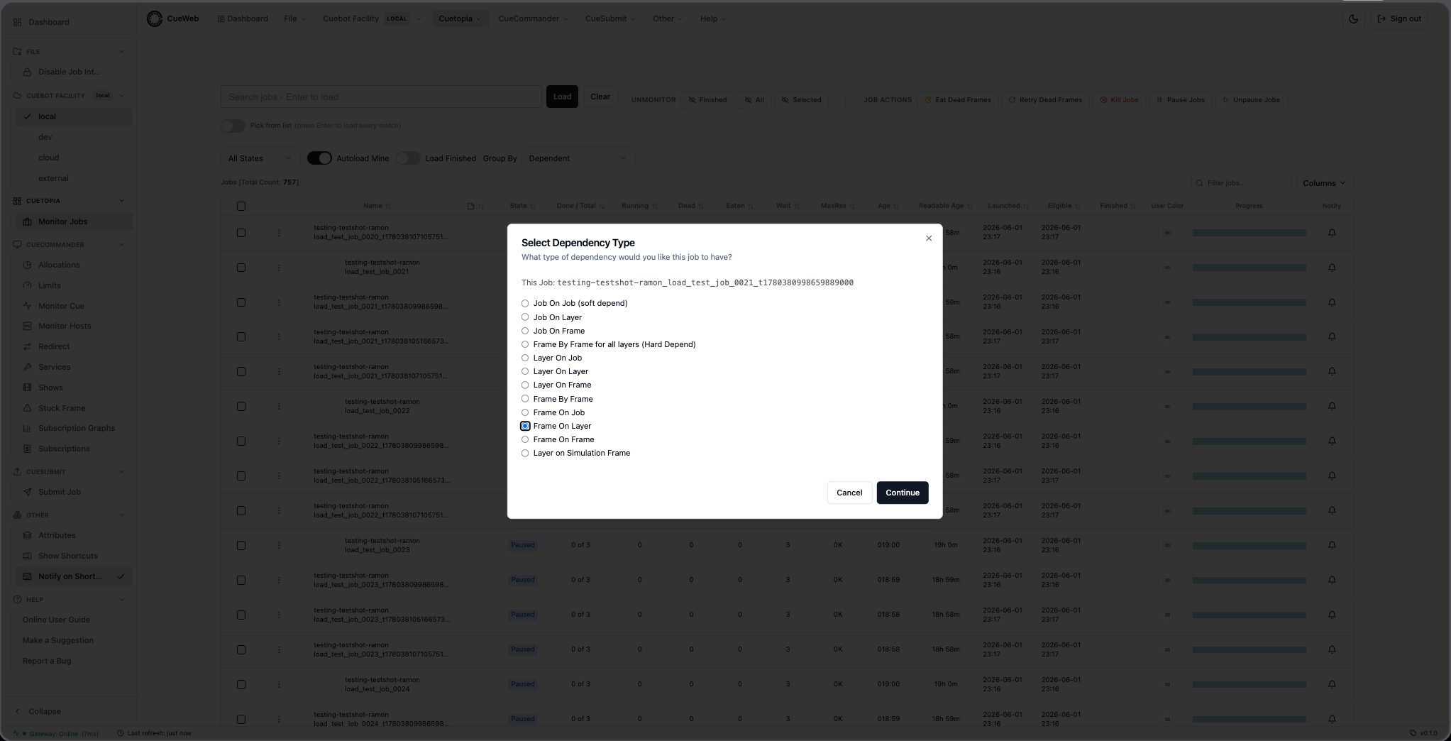 Frame On Layer step 1 - select the dependency type