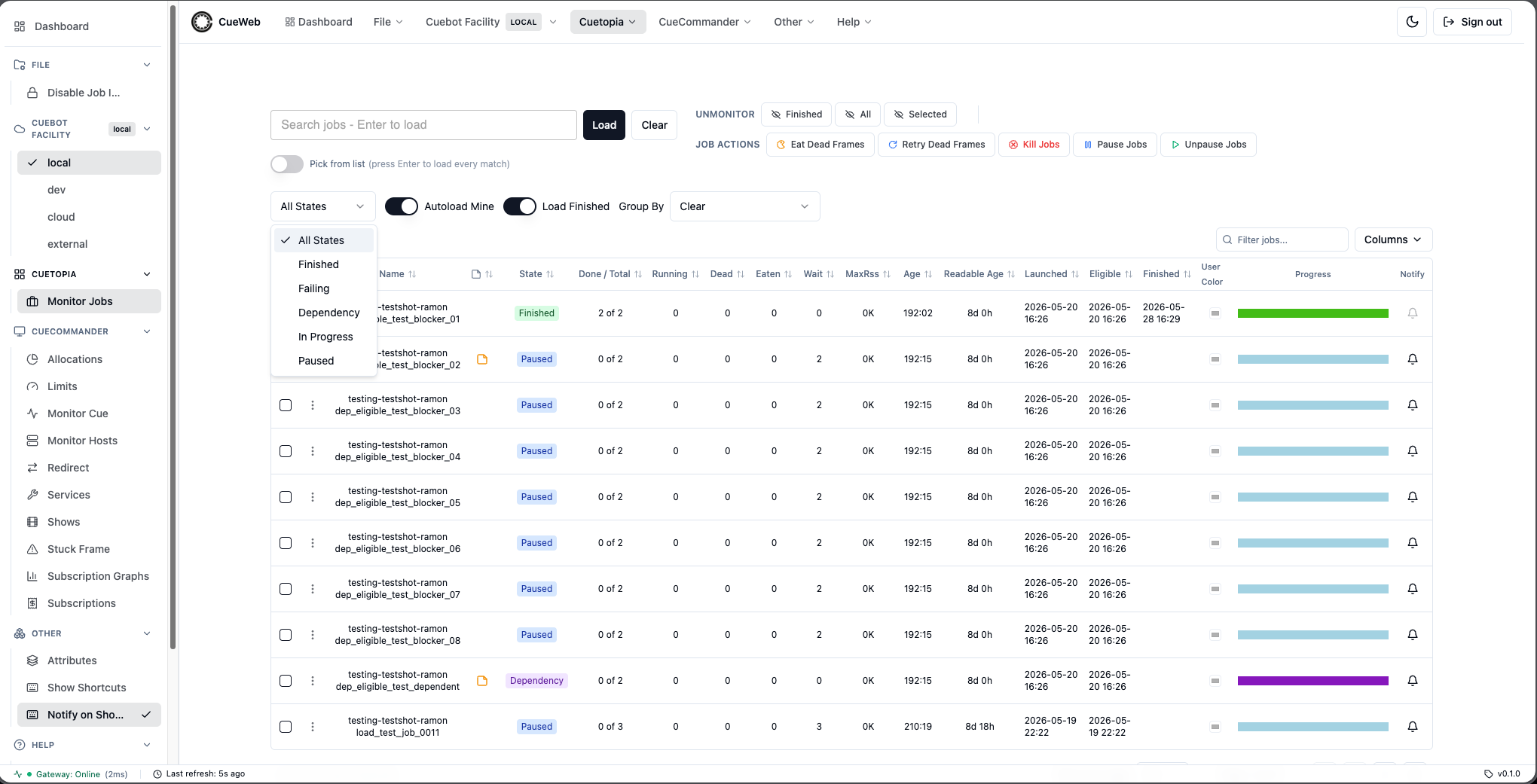 Data table filtering based on job state