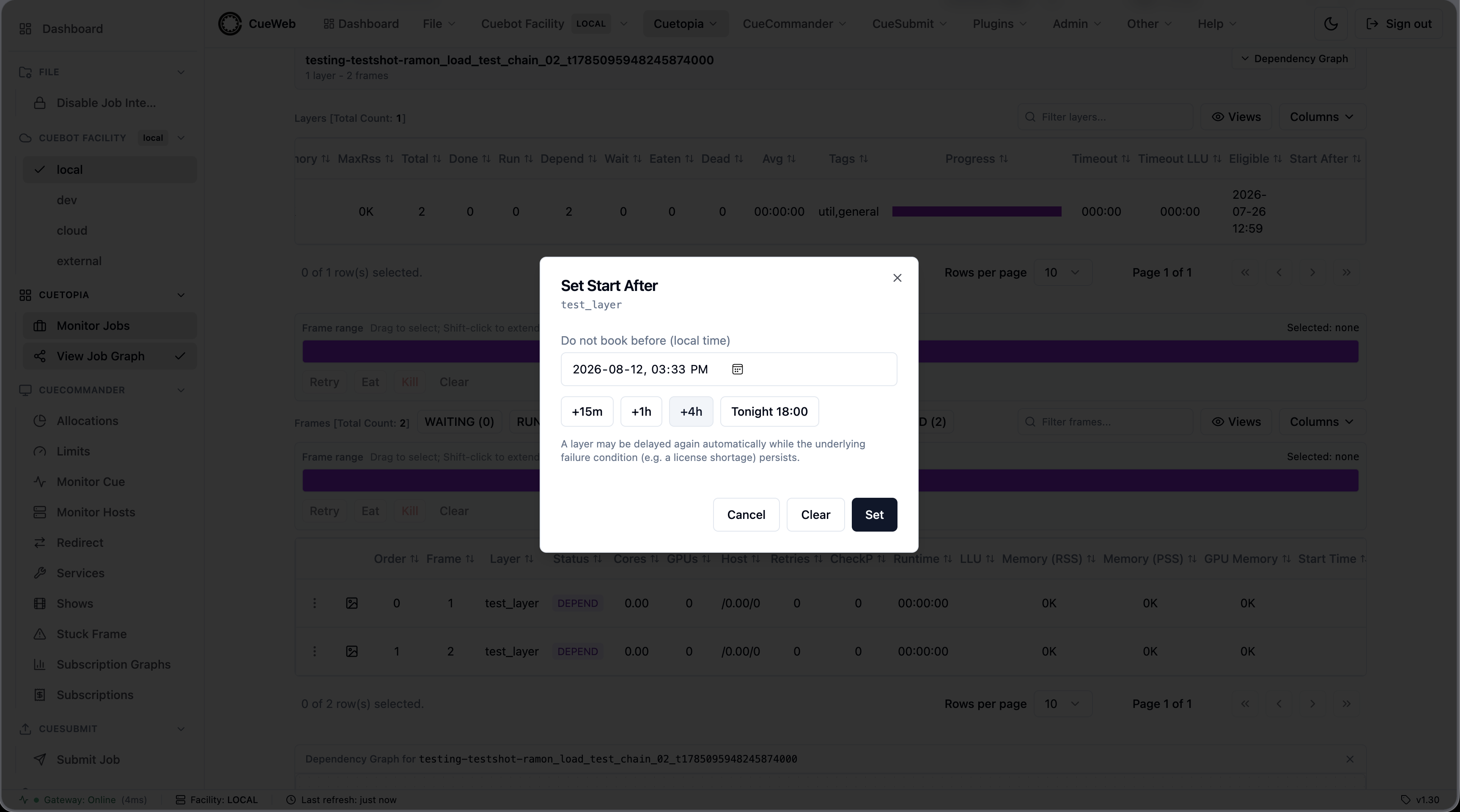 The Set Start After dialog with its quick presets