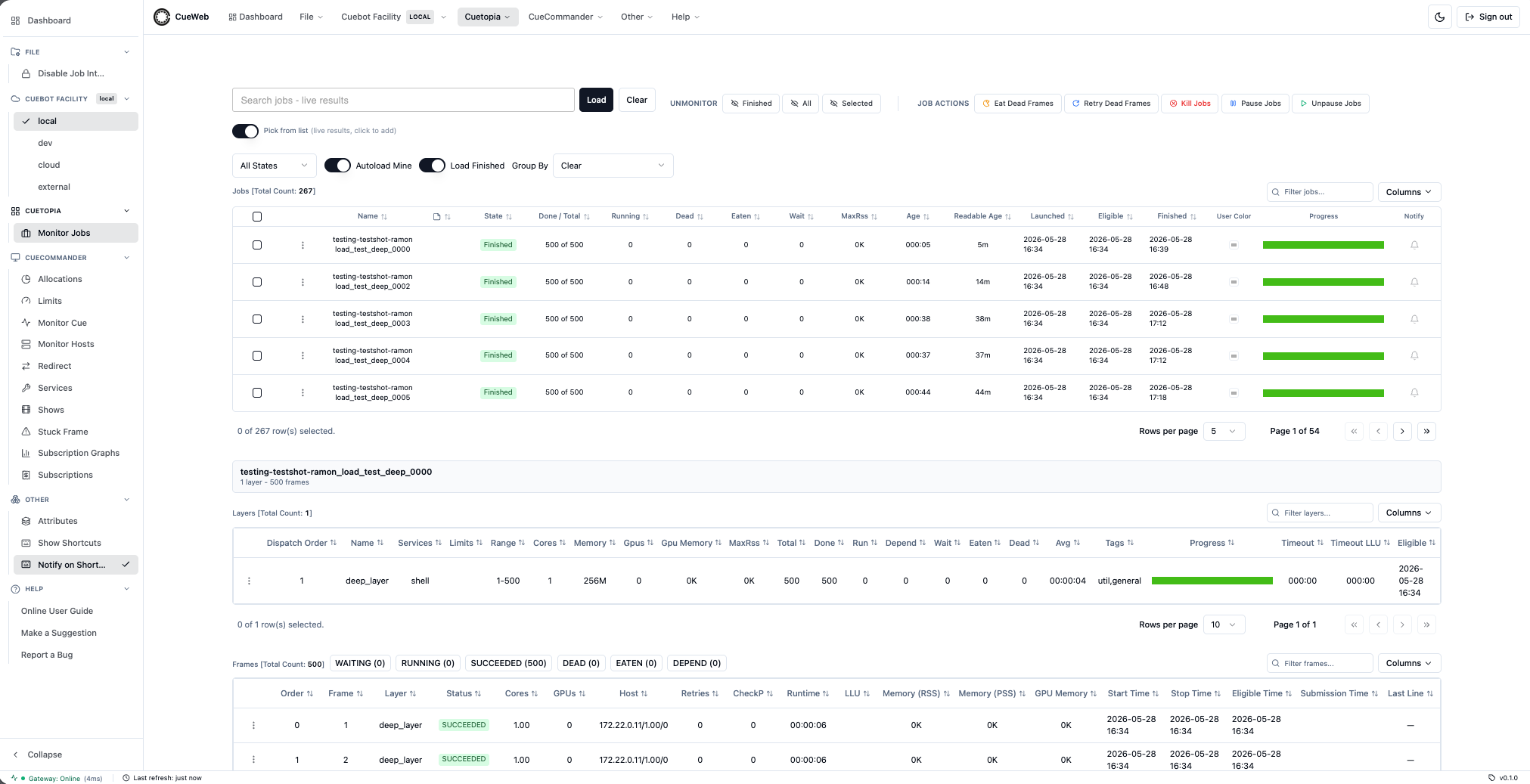 CueWeb Monitor Jobs