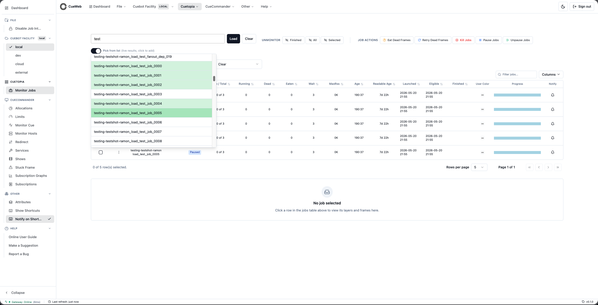 CueWeb job search pick from list