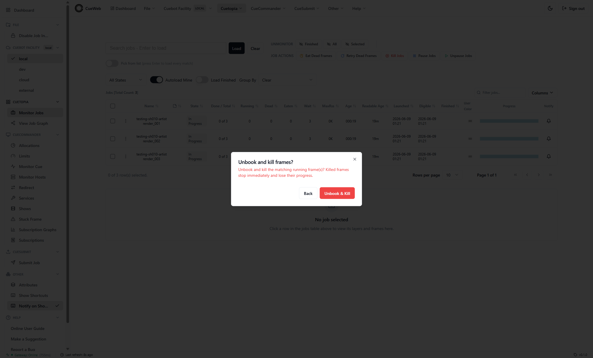 Unbook and kill confirmation step
