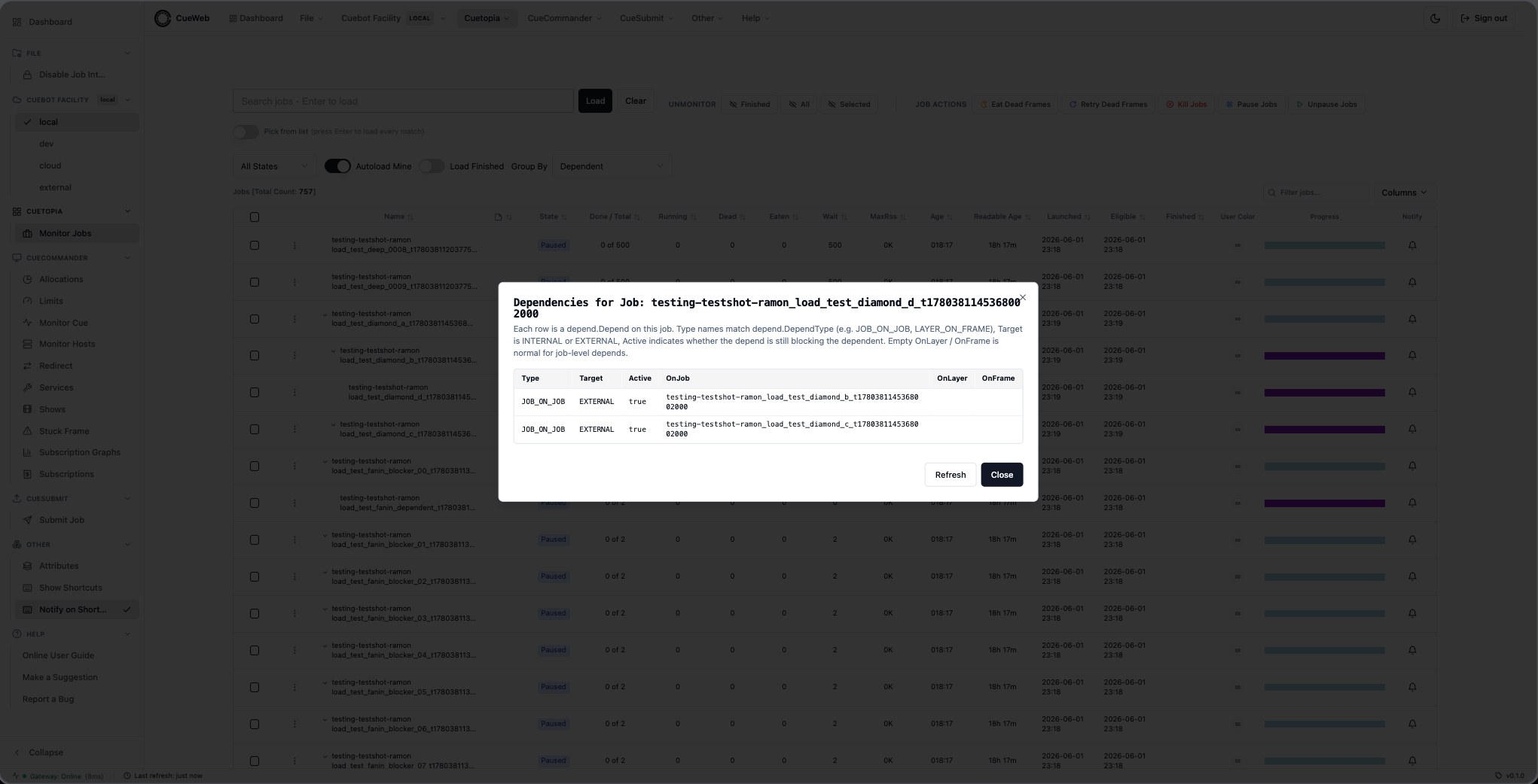 View Dependencies dialog