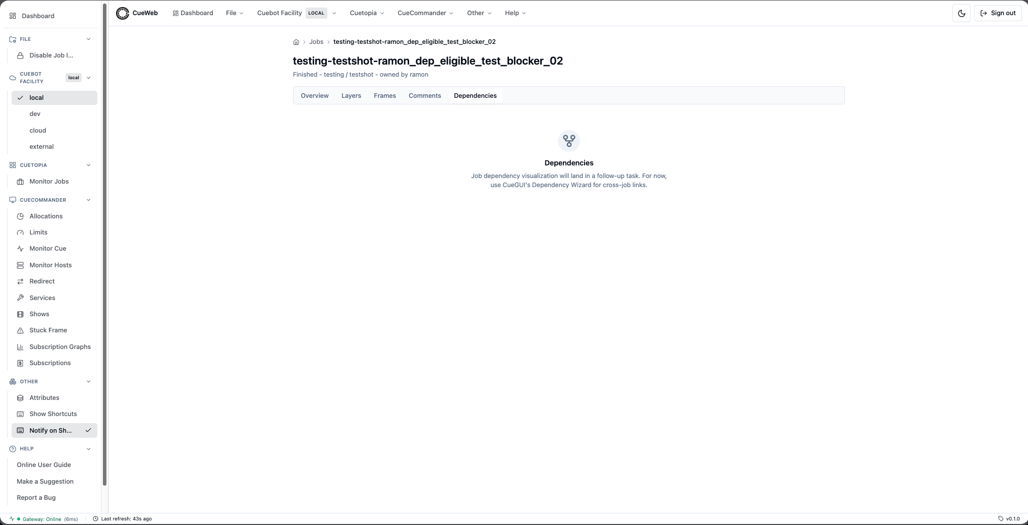 Job details Dependencies tab