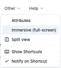Immersive (full-screen) in the Other menu
