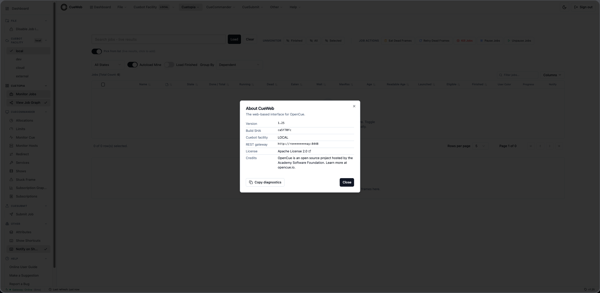 About CueWeb dialog