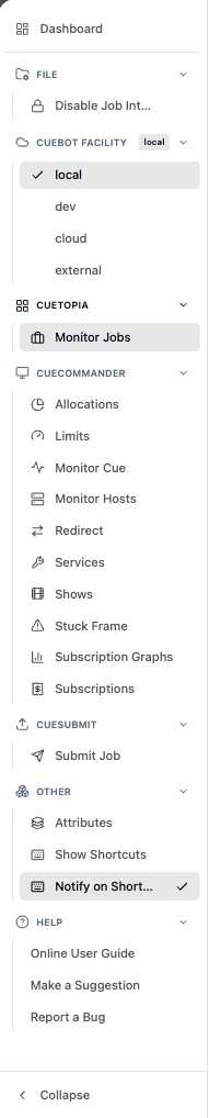 CueWeb left sidebar